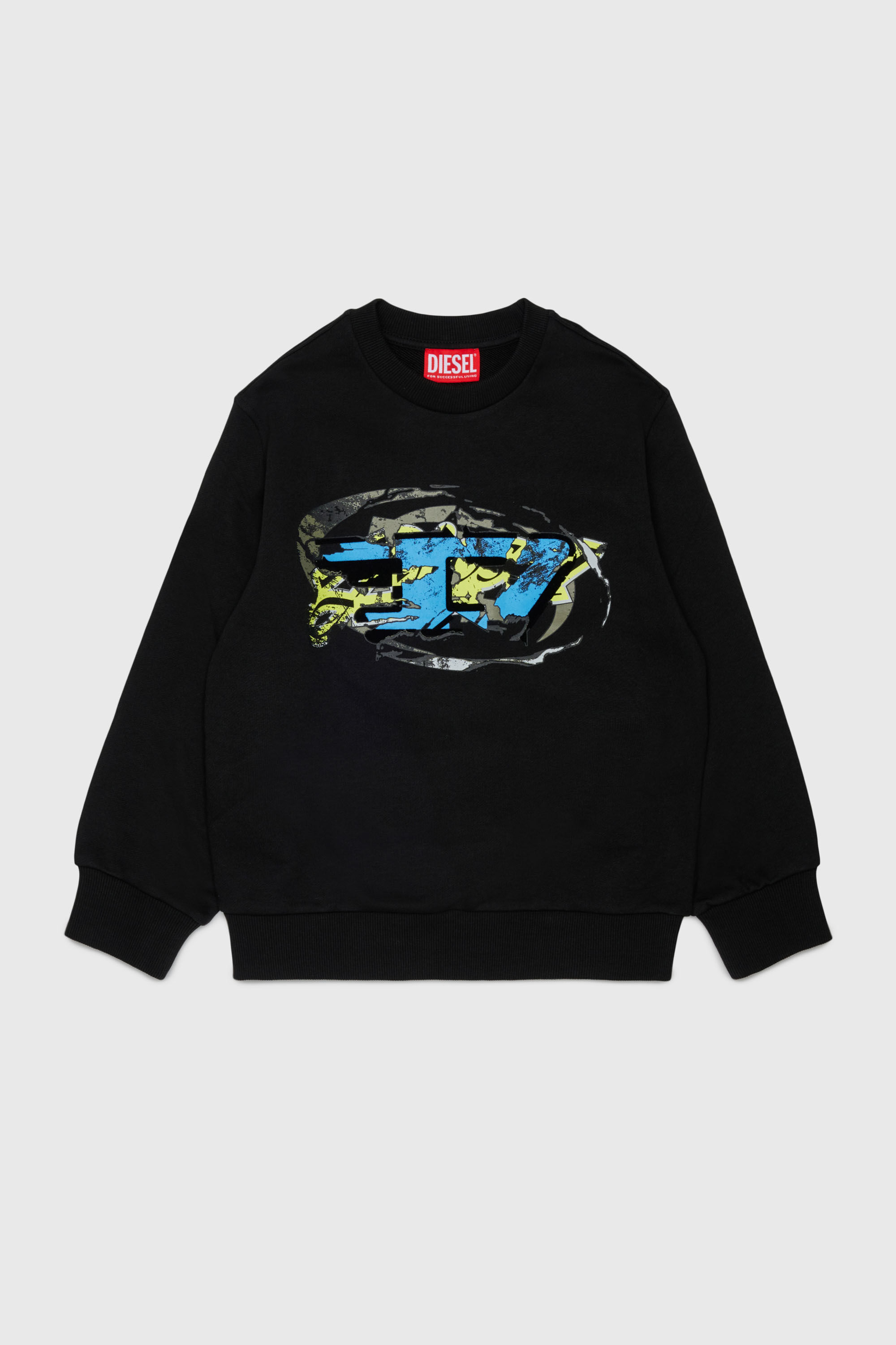 Diesel - SCRAP OVER, Man's Sweatshirt with Oval D graphic print in Black - 1