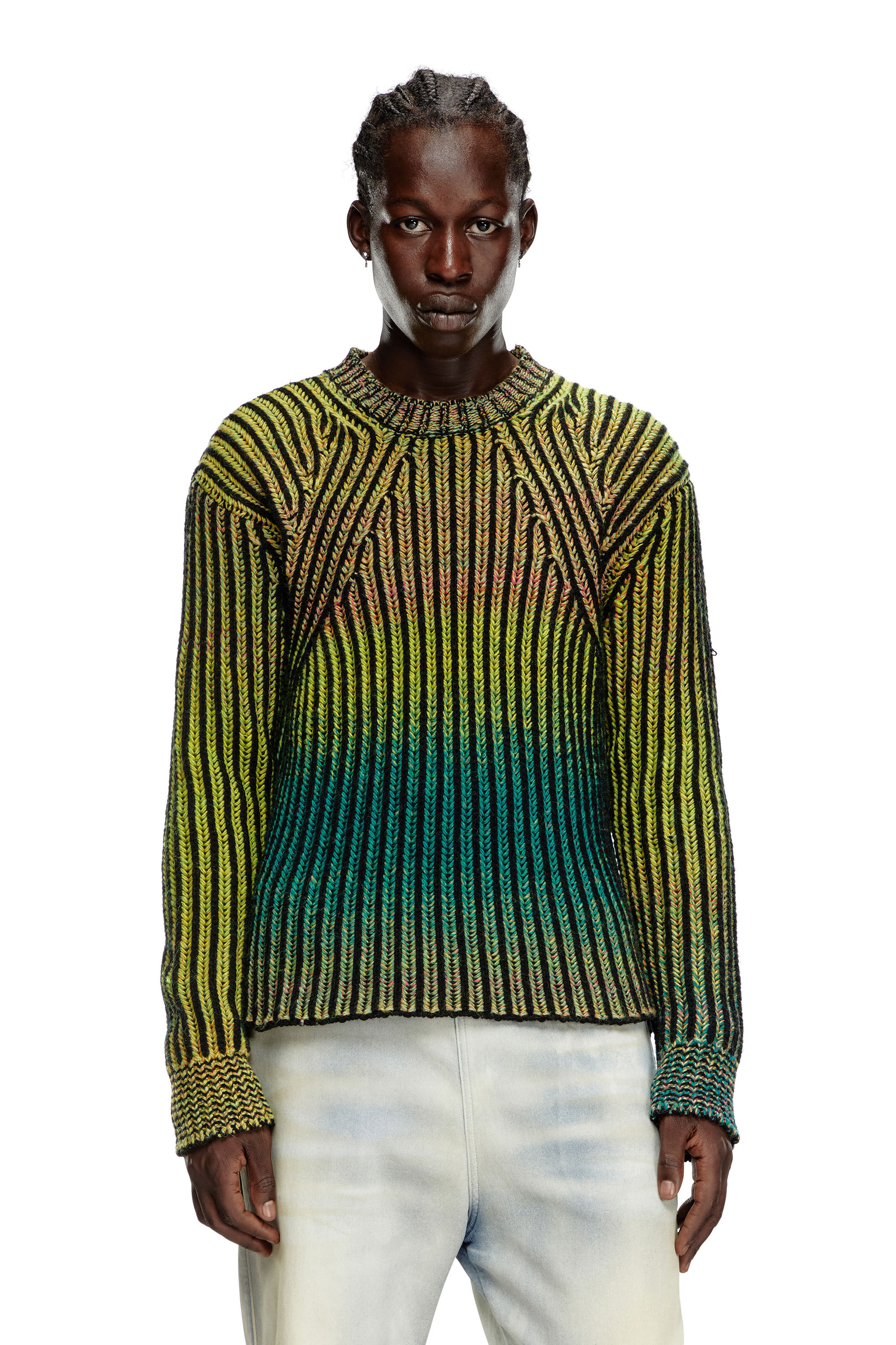 Diesel - K-OAKLAND-A, Man's Striped ribbed jumper in wool blend in Green - 3