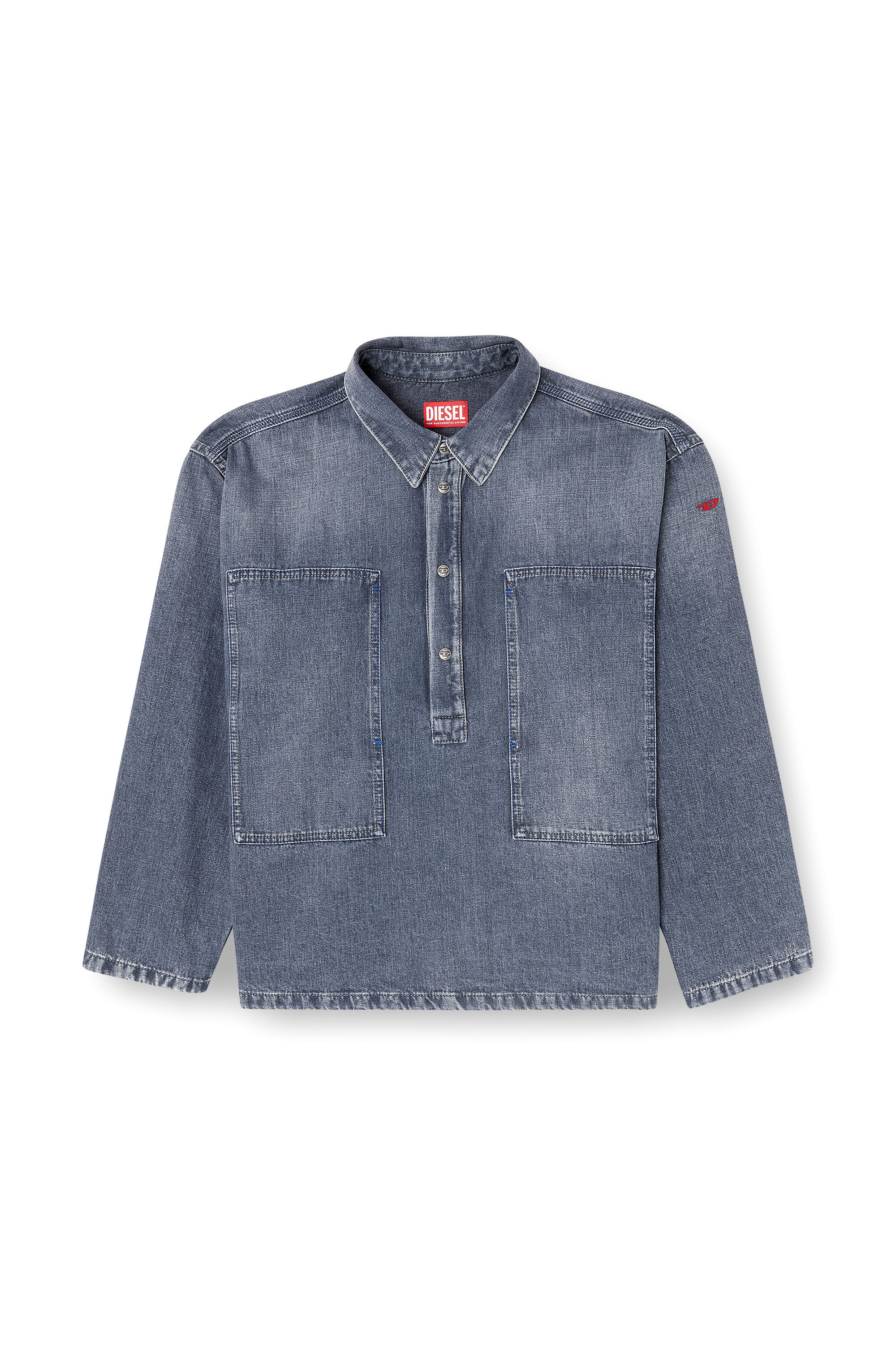 Diesel - DE-PRISS, Woman's Henley top in dirt-effect denim in Grey - 2