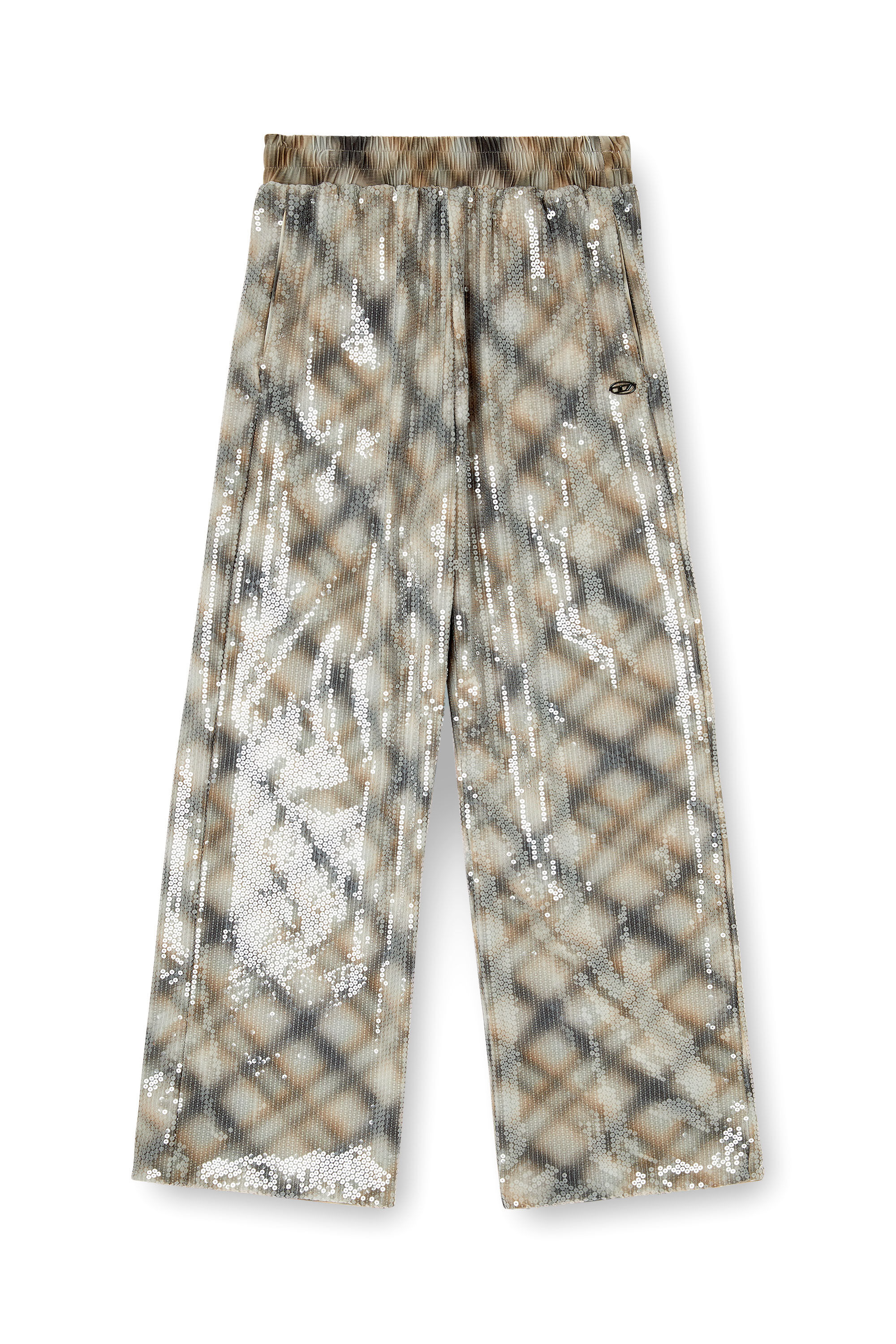 Diesel - P-ERQUEEN, Woman's Sequined pants in with plaid design in Beige/Grey - 2
