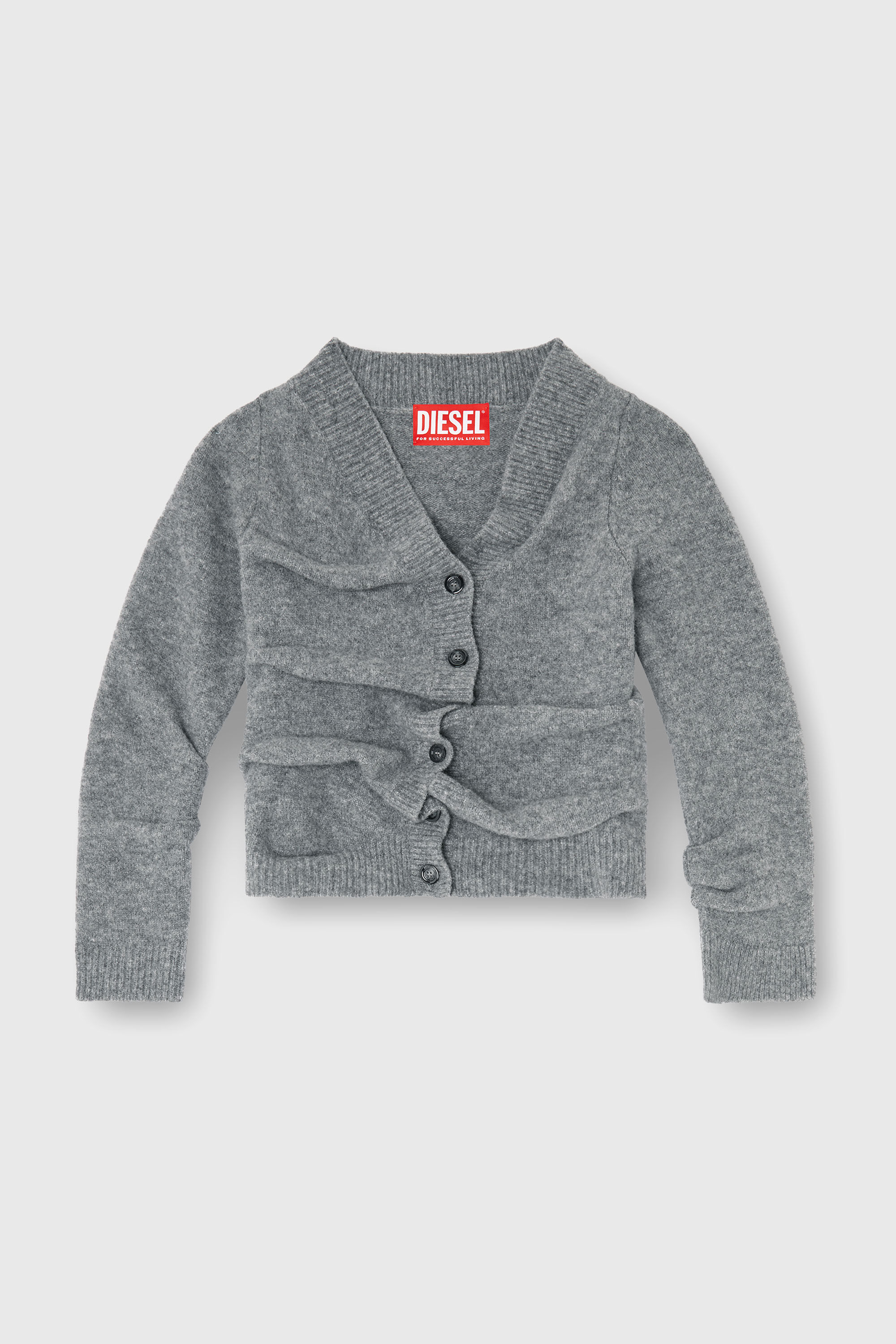 Diesel - M-AVA, Woman's Cropped cardigan in wrinkled boiled knit in Grey - 2