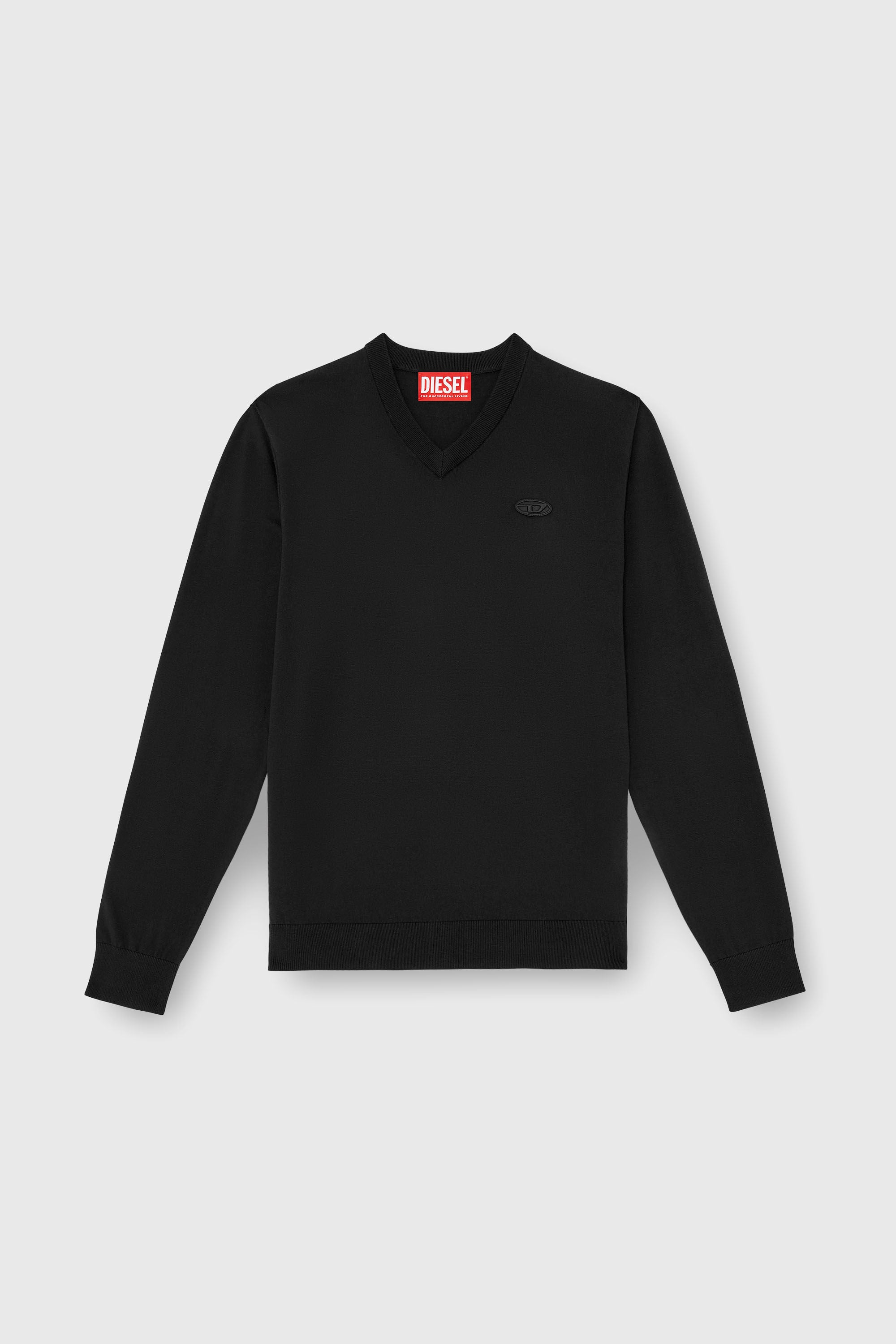 Diesel - K-FREEX-VNECK-TAG-T92, Man's Cotton knit V-neck with tonal Oval D logo in Black - 2