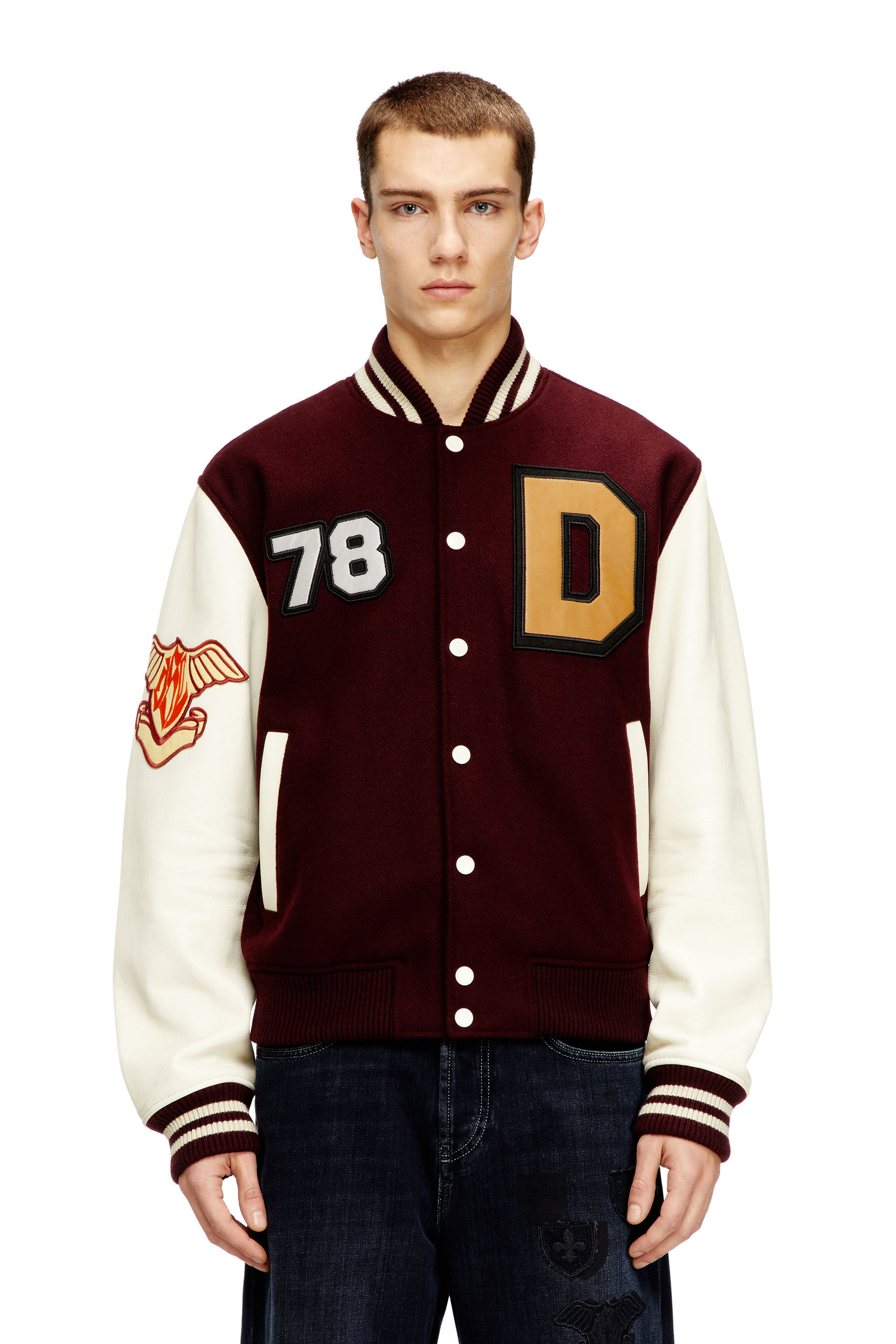 Men's Varsity jacket in wool and leather | Multicolor | Diesel