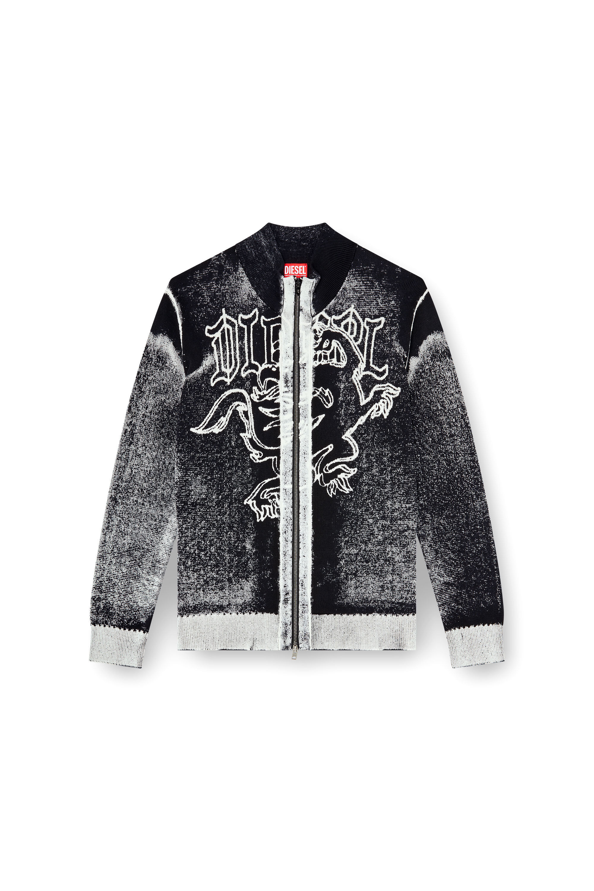 Diesel - K-LAUROS, Man's Treated zip cardigan with griffin motif in Black/White - 2