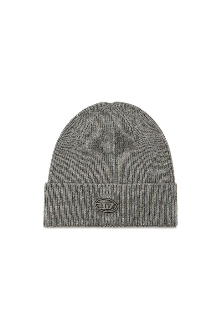 Diesel - K-CODER-FULLY B, Unisex's Ribbed beanie with D embroidery in Grey - 1