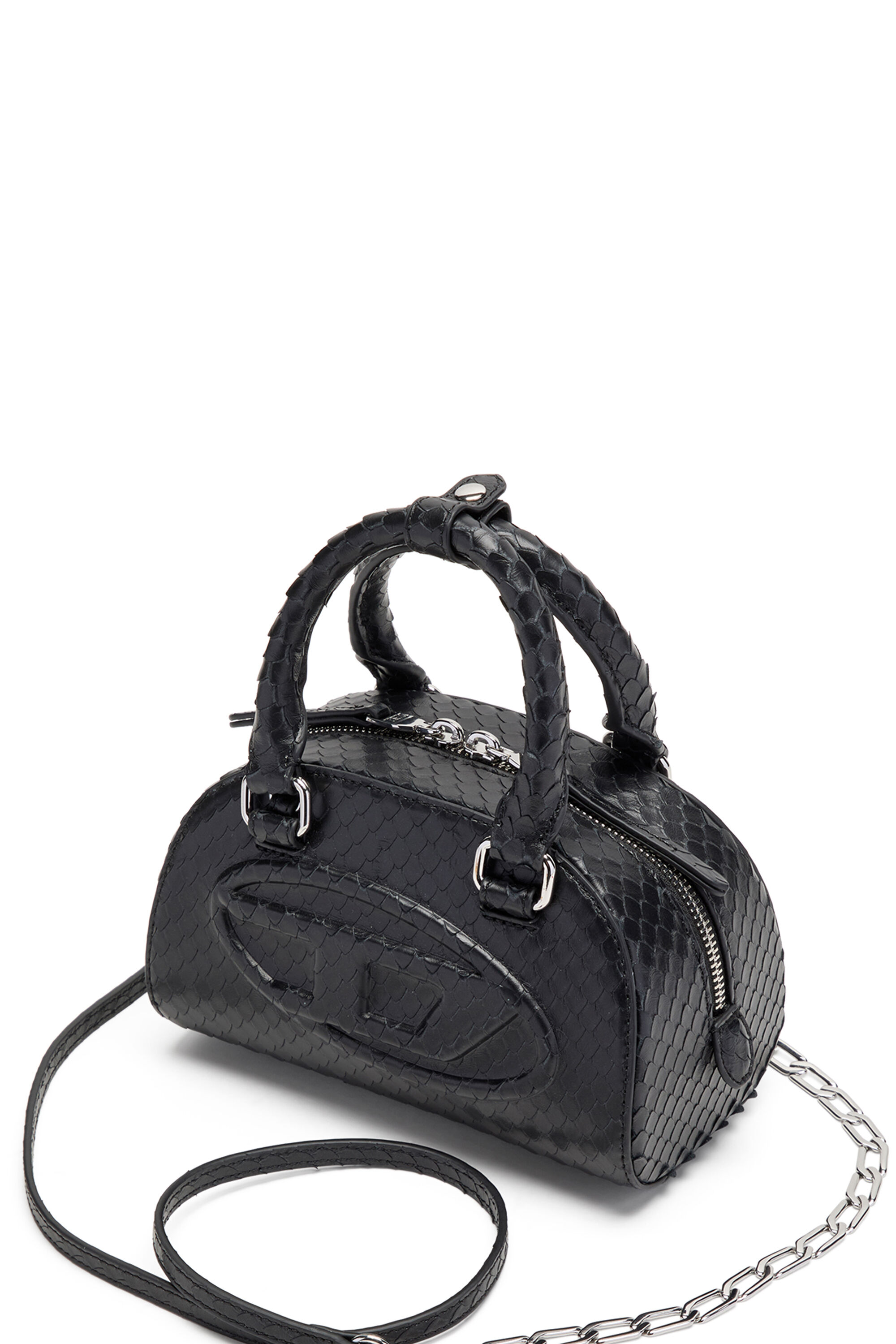 Diesel - 1DR DOME CROSSBODY, Woman's 1DR Dome-Mini bowling bag in snake-effect leather in Black - 3