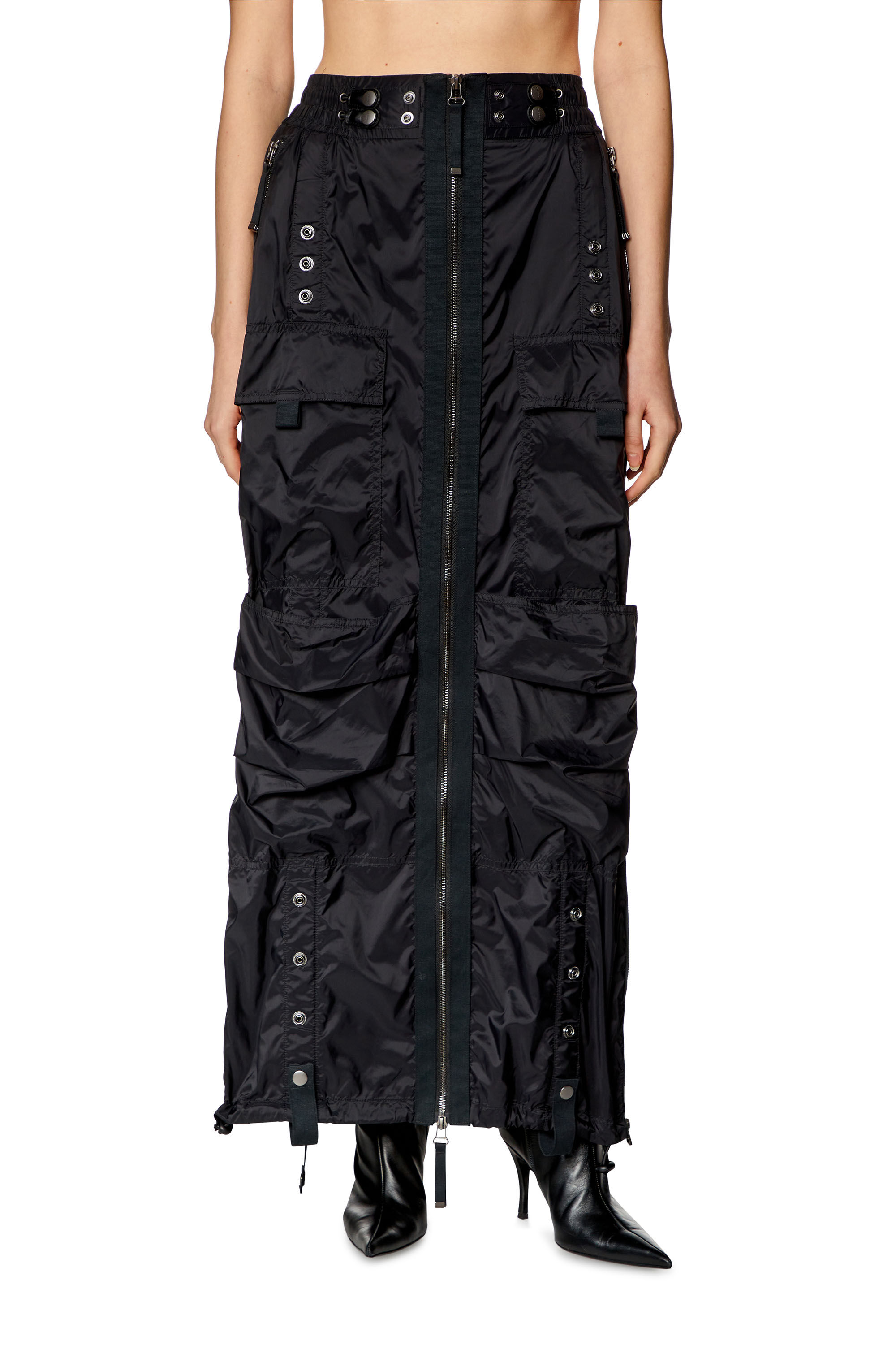 Diesel - O-CREP, Woman Long skirt with cargo pockets in Black - Image 3
