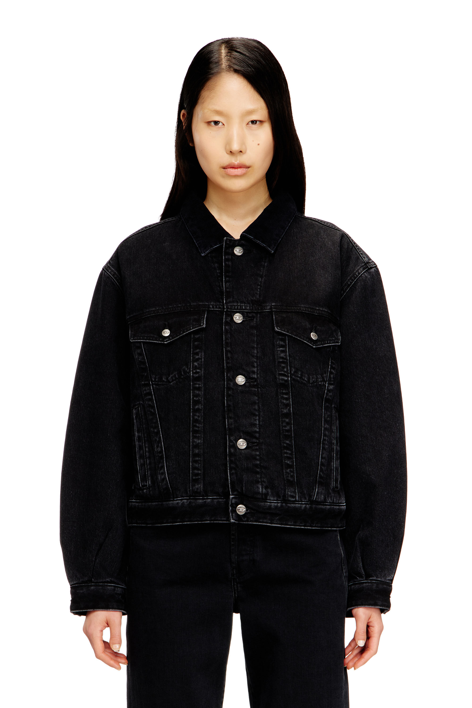 Diesel - D-RANGER-T, Unisex's Padded trucker jacket in denim in Black - 6