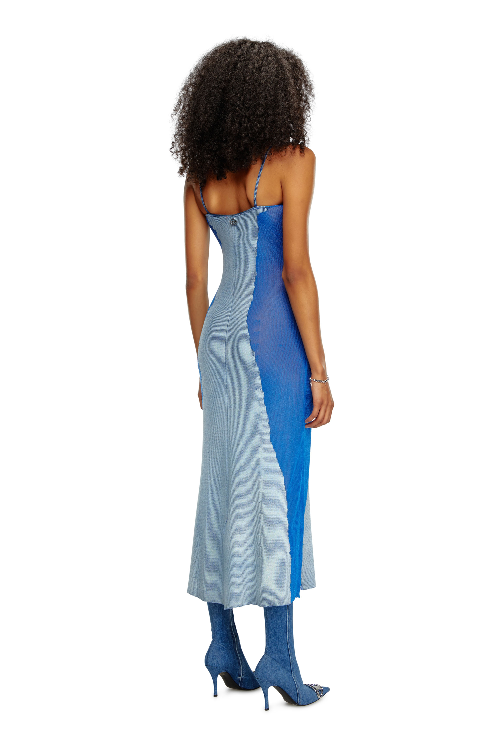 Diesel - M-EDAGLIA, Woman's Midi slip dress in devoré knit in Blue - 3