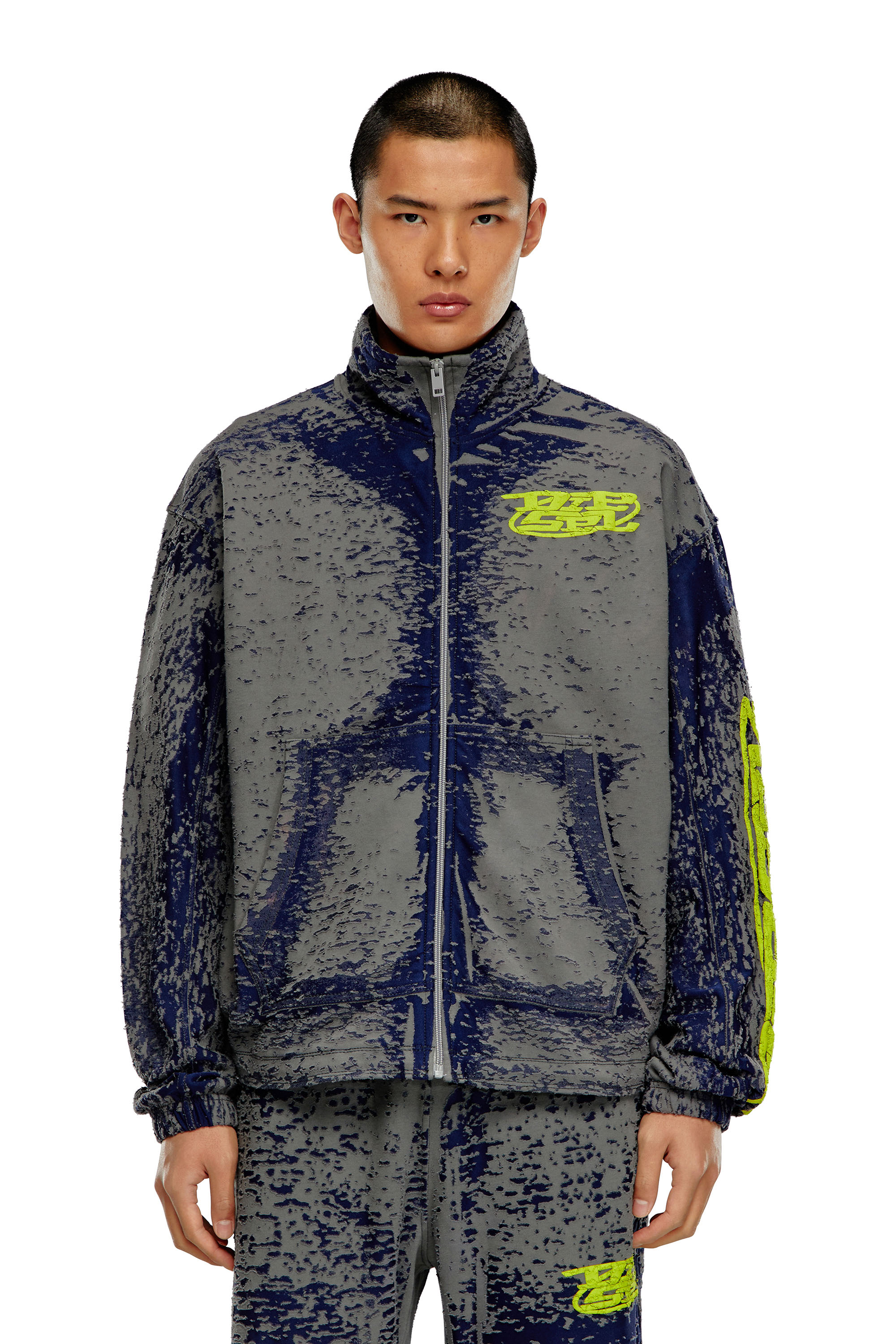 Diesel - S-ALUTE-LZ, Man Track jacket in burn-out jersey in Blue - Image 6