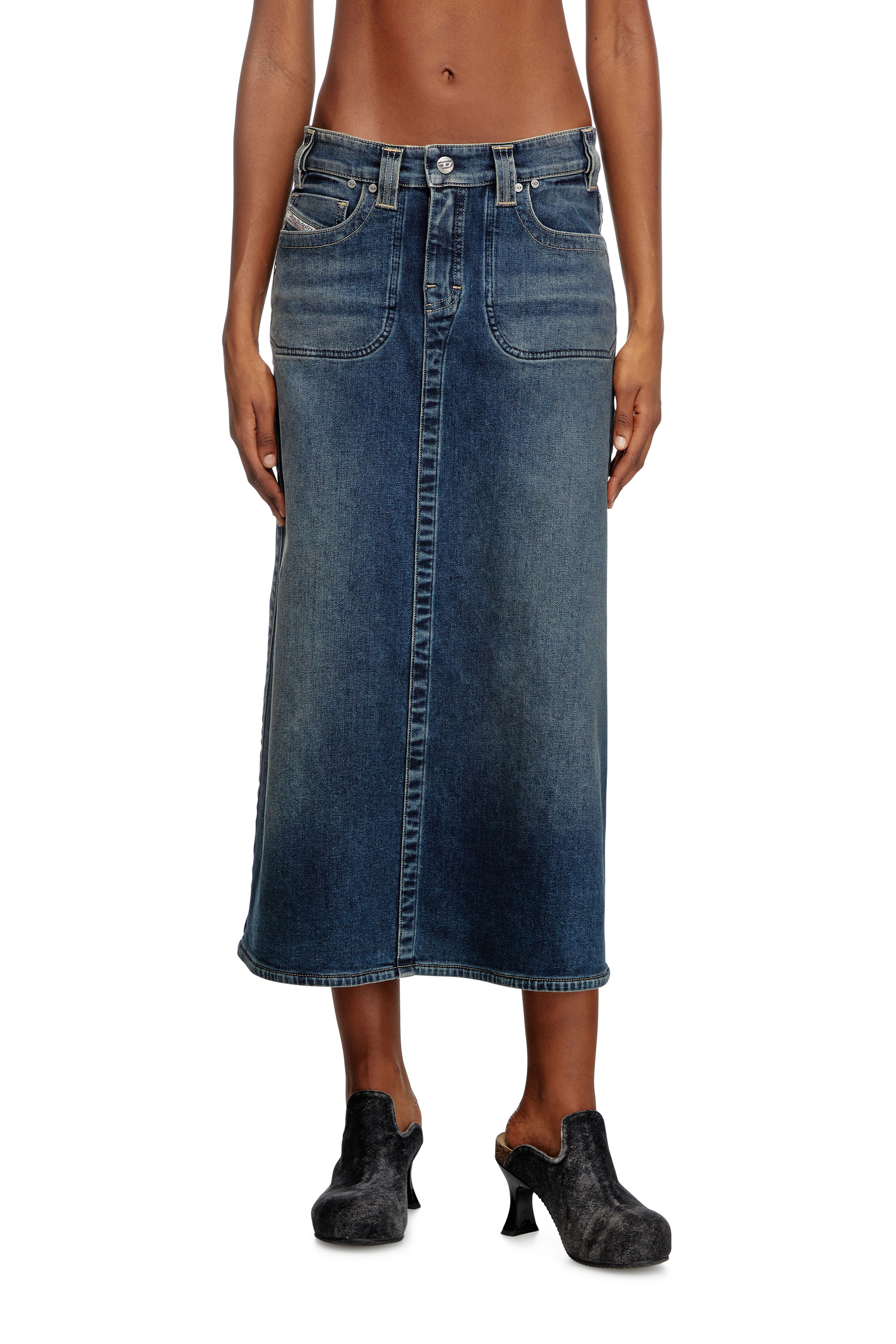 Diesel - DE-PAGO-MID-RE, Woman's Midi skirt in Rehab denim in Dark Blue - 3