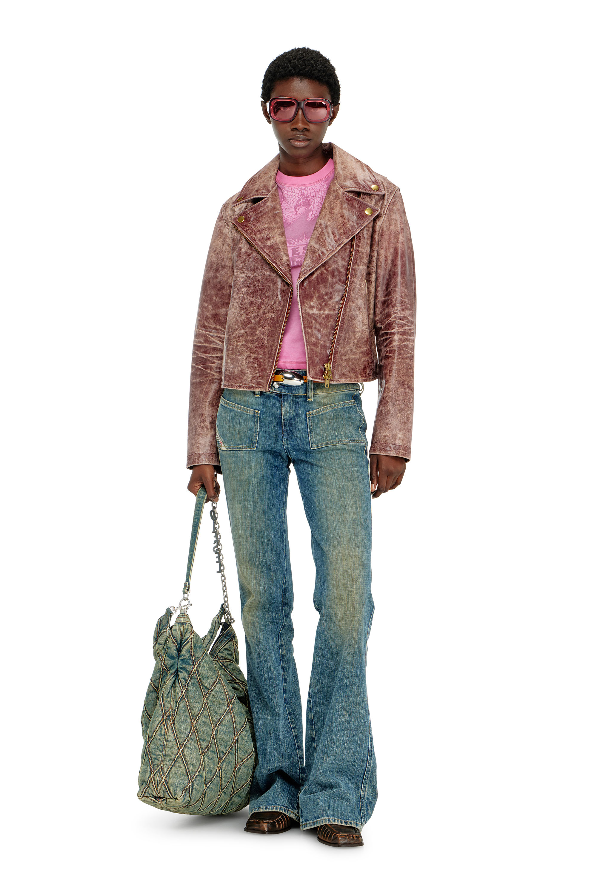 Diesel - T-ILA-AA7, Woman's Slim T-shirt with d&eacute;vor&eacute; Phoenix in Hot pink - 1