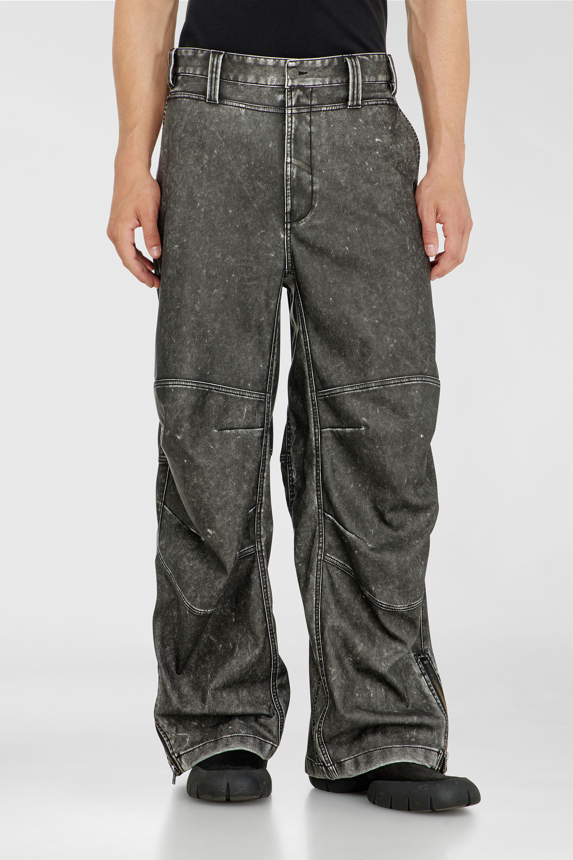 Diesel - P-DELLY-NJCJ, Man's Pants in distressed-effect bonded material in Dark grey - 3