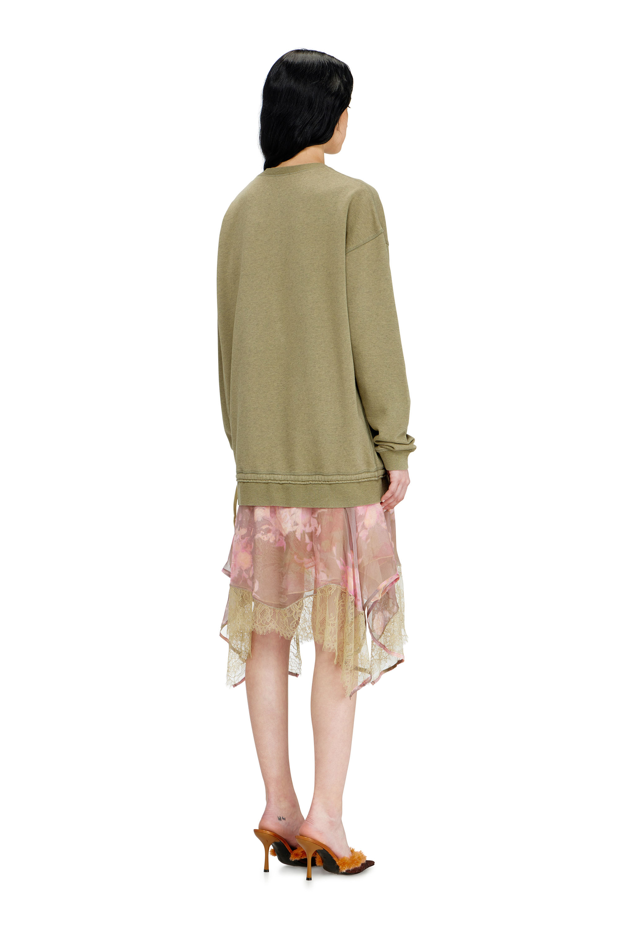 Diesel - D-ORELY, Woman's Sweatshirt dress with chiffon and lace skirt in Green/Pink - 3