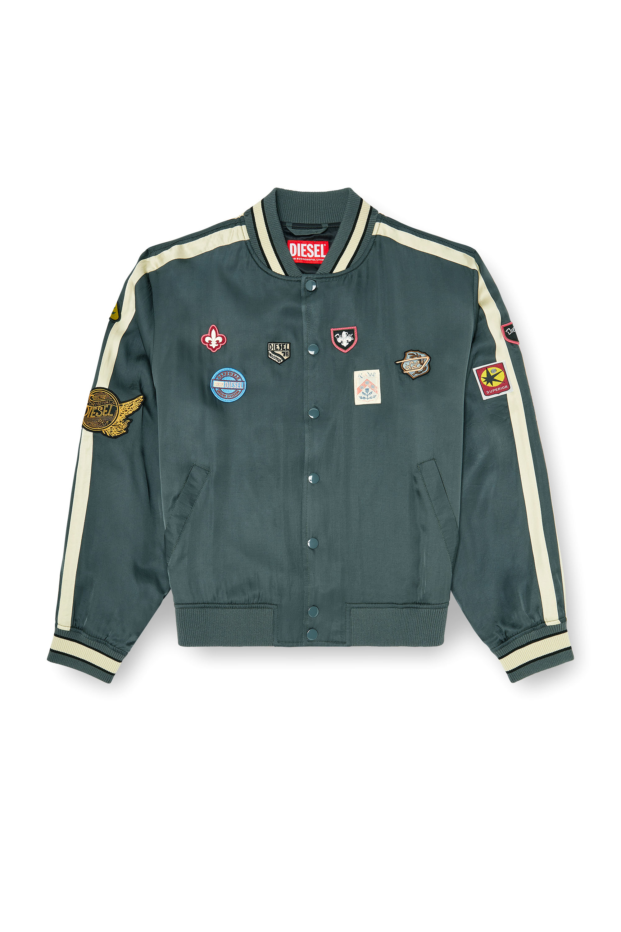 Diesel - J-ANNU, Man's Satin bomber jacket with patches in null - 2