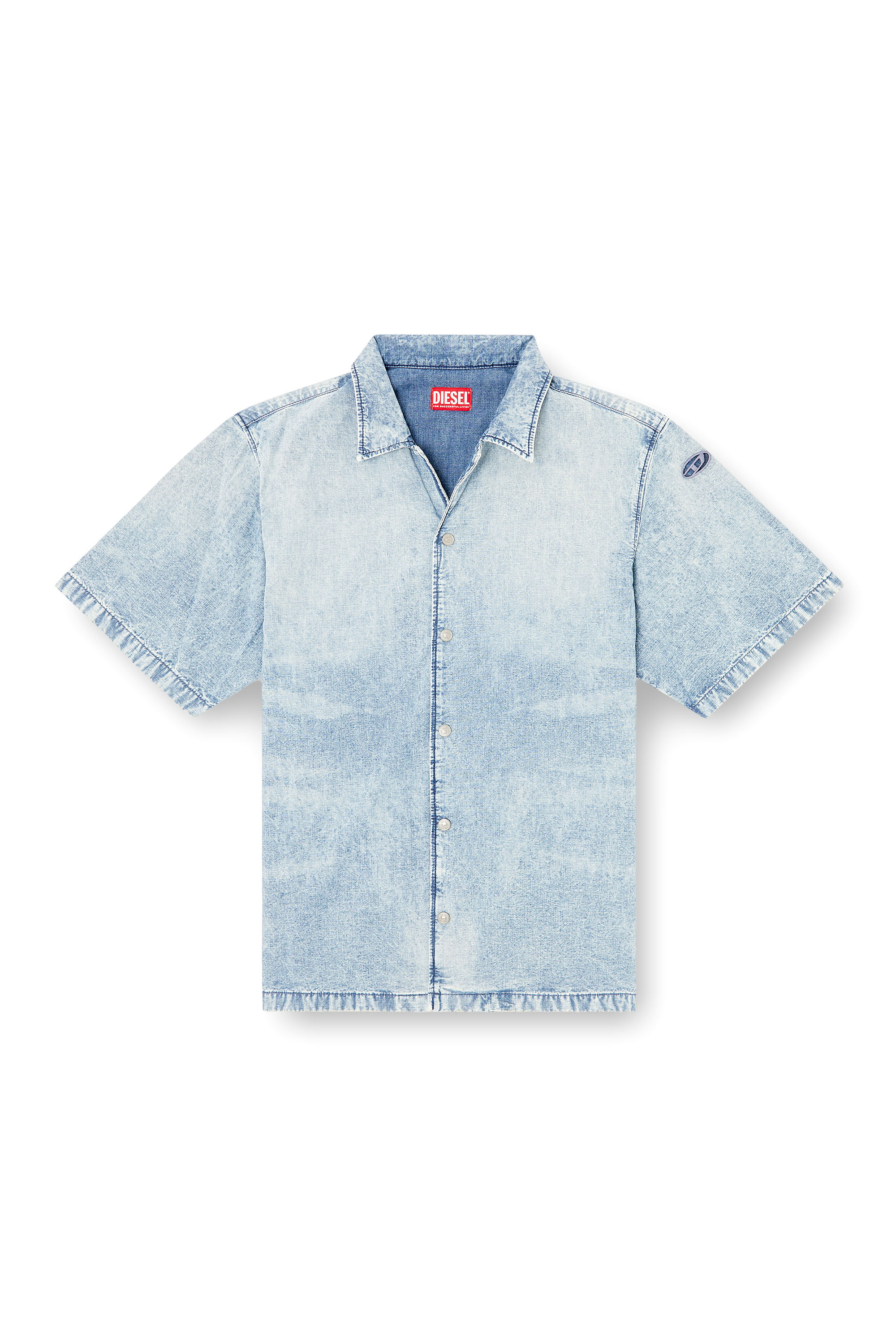 D-NABIL-S4, Light Blue Diesel - D-NABIL-S4, Man's Bowling shirt in marbled denim in Light Blue - 2