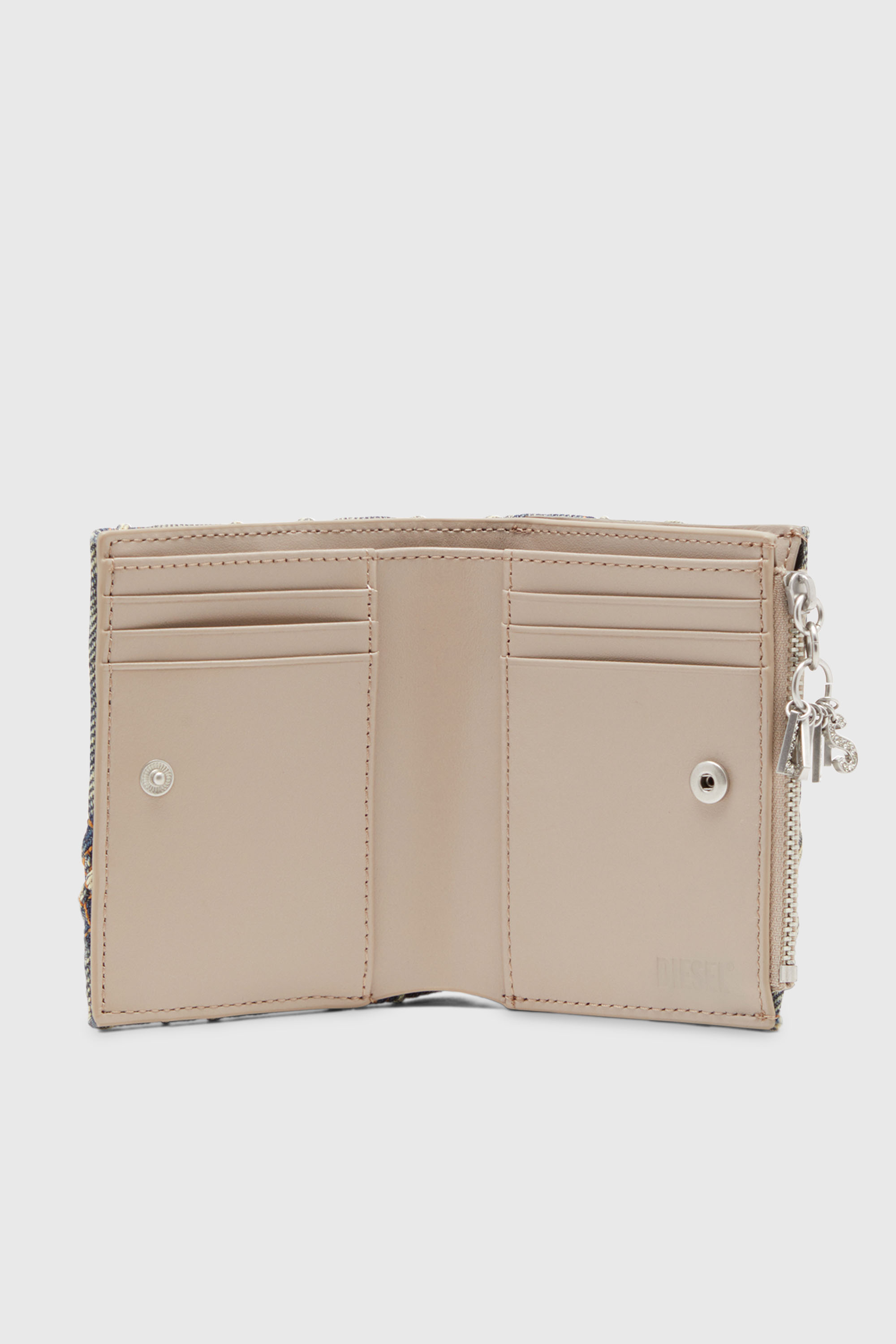 Diesel - CHARM D- BI FOLD ZIP II, Woman's Small wallet in Argyle quilted denim in Blue - 3
