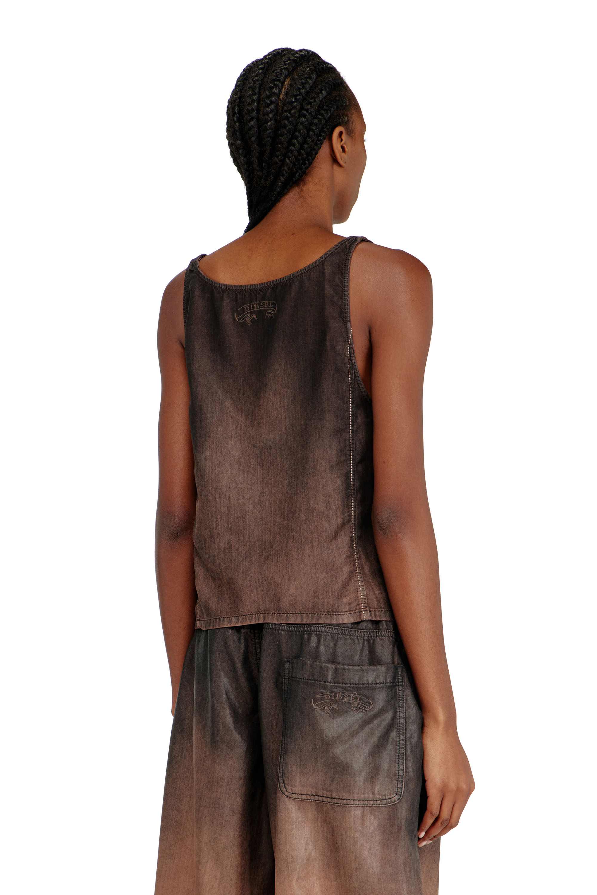 Diesel - DE-NORIAN-S, Woman's Tank top in fluid coated denim in Brown - 3