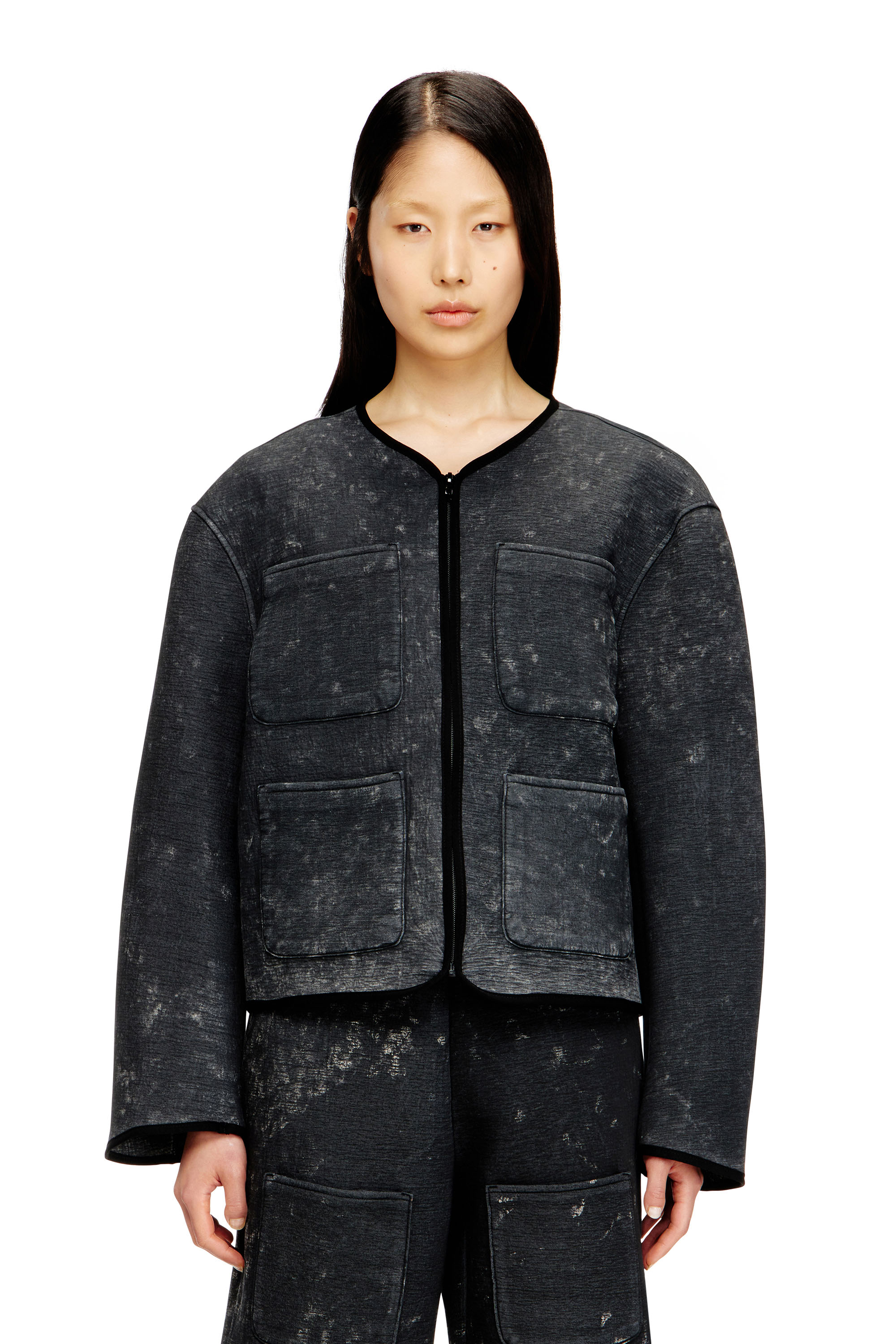 Diesel - G-TES, Woman's Marbled-effect scuba jacket with pockets in null - 1