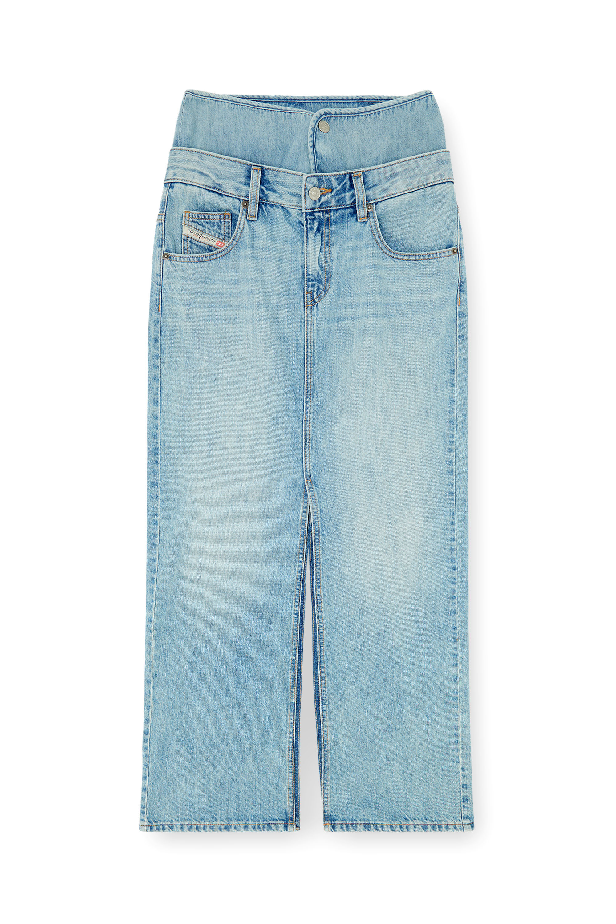 Diesel - DE-SPIVEY, Woman's Jean-illusion denim maxi skirt with slits in null - 2