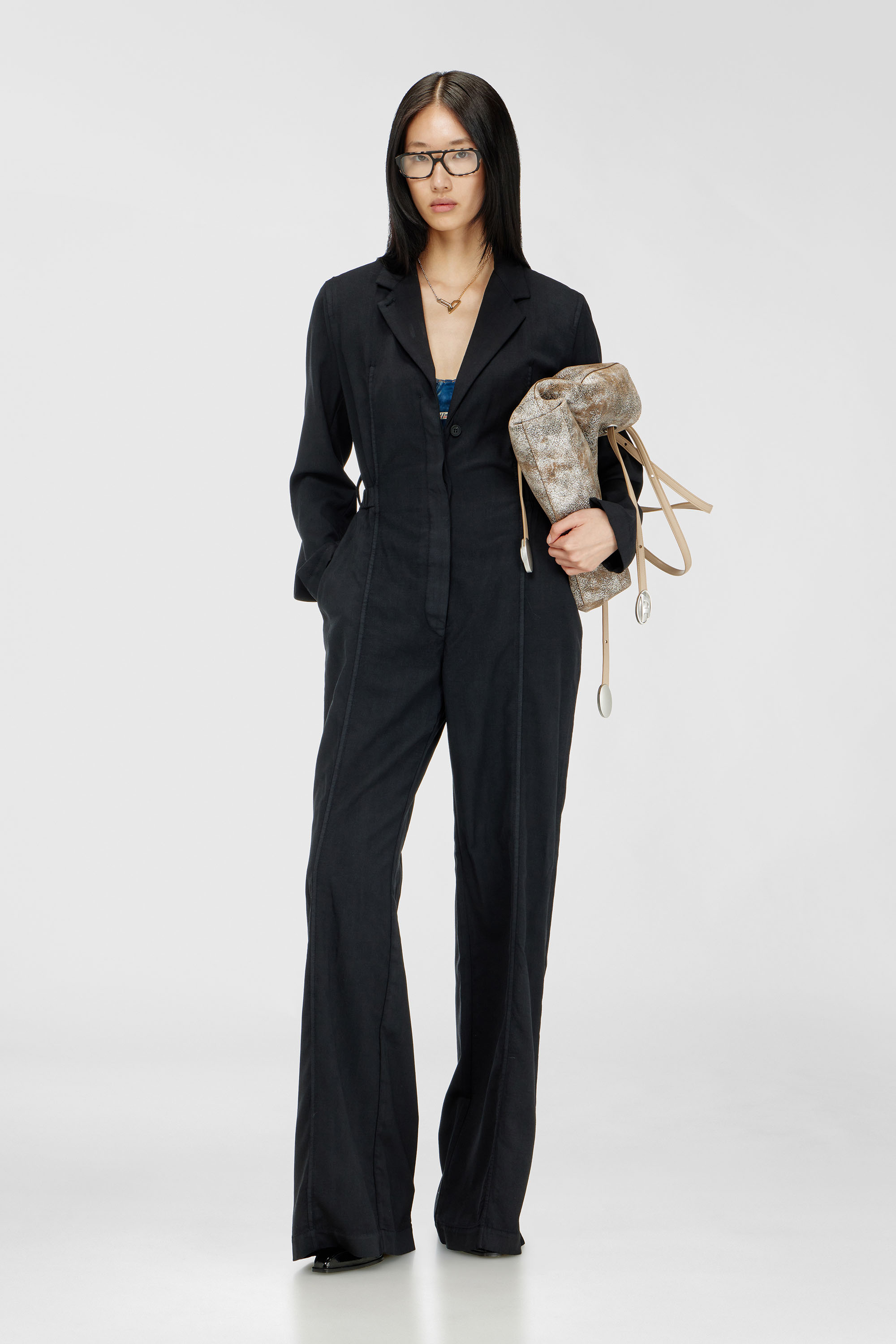 Diesel - J-AEL, Woman's Belted blazer jumpsuit in stretch wool in Black - 1