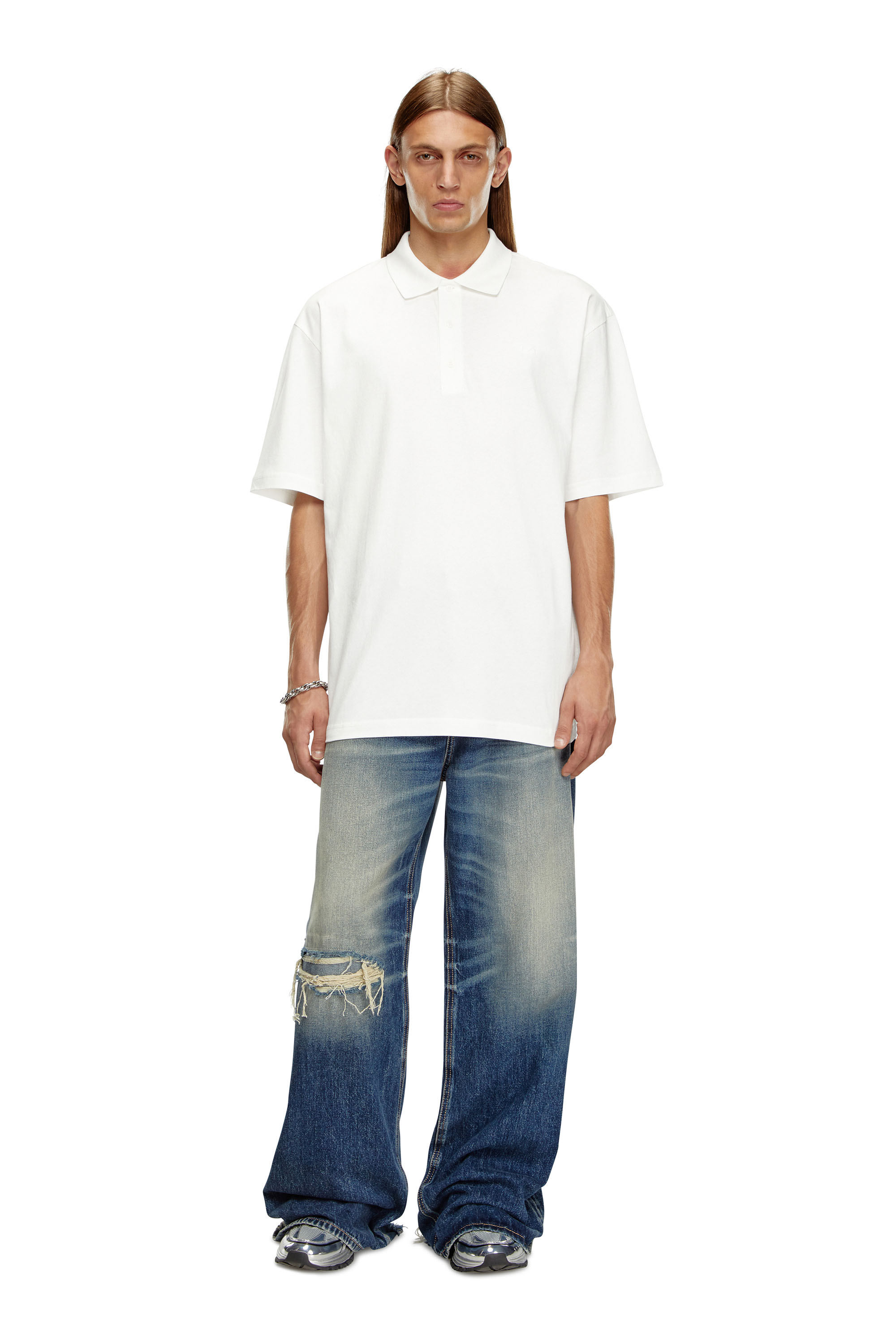 Diesel - T-VORT-MEGOVAL-D, Man's Polo shirt with maxi oval D embroidery in White/Black - 2