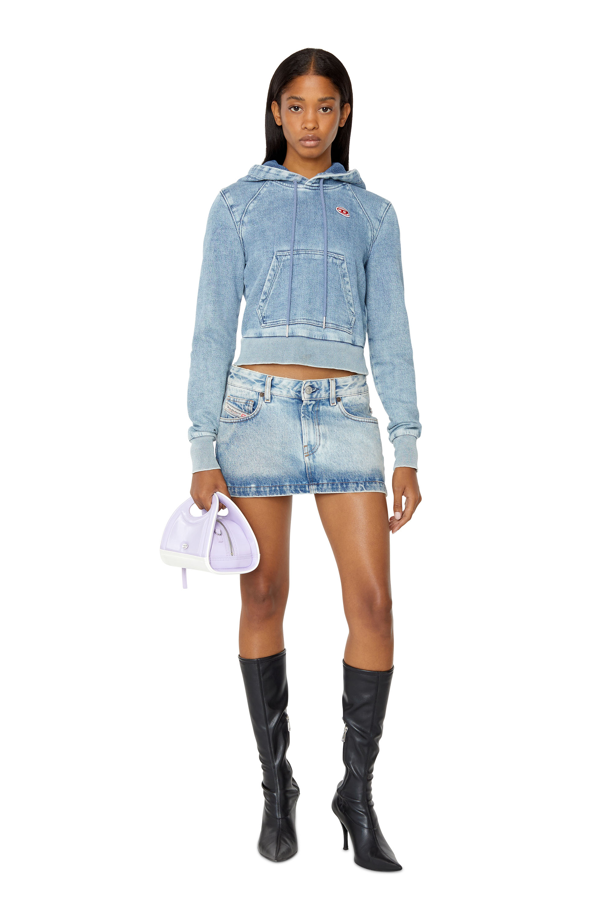 Diesel - D-ANGY TRACK DENIM HOODIE, Light Blue - Image 5