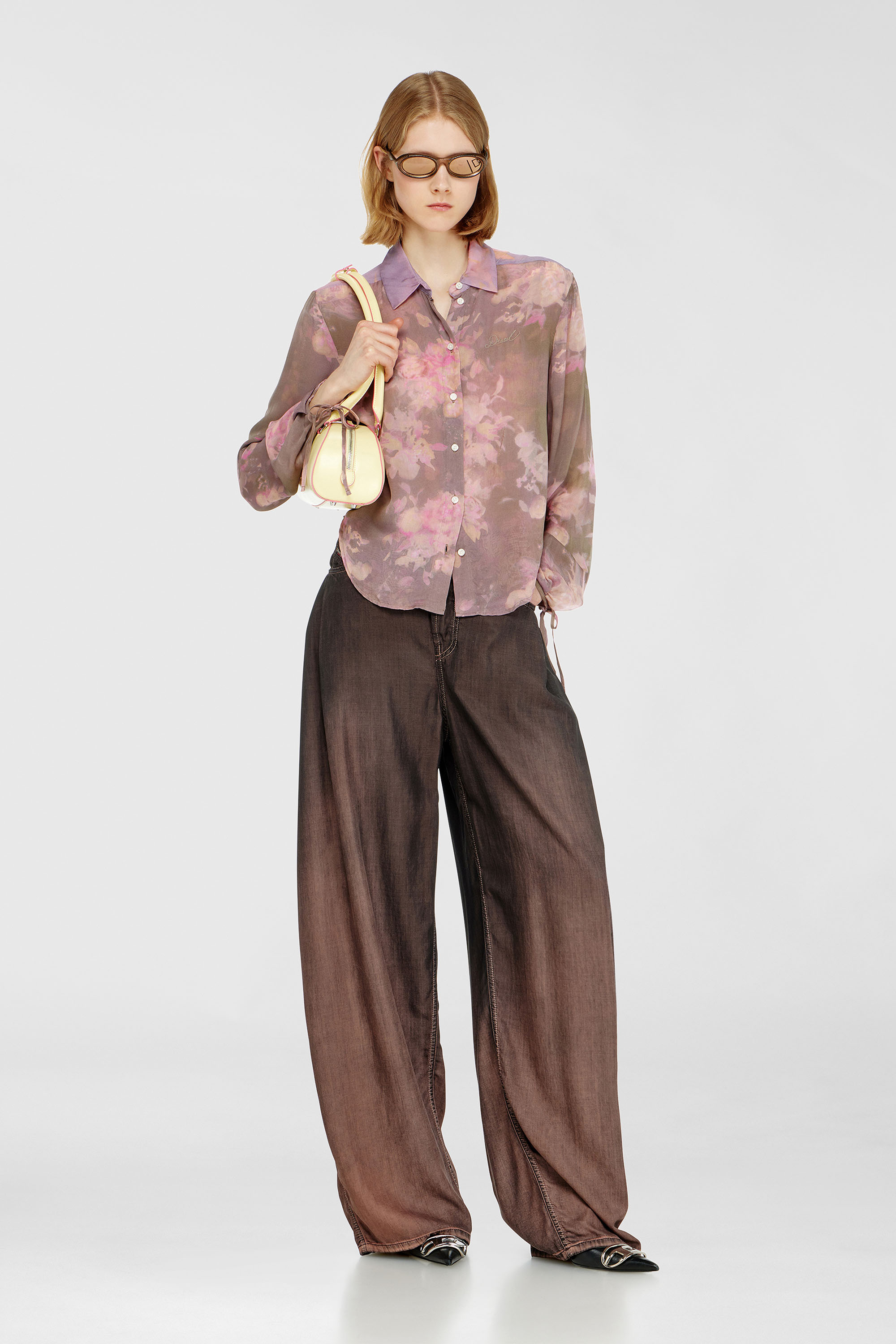 Diesel - C-LEVER, Woman's Chiffon shirt with all-over floral print in Pink/Violet - 1