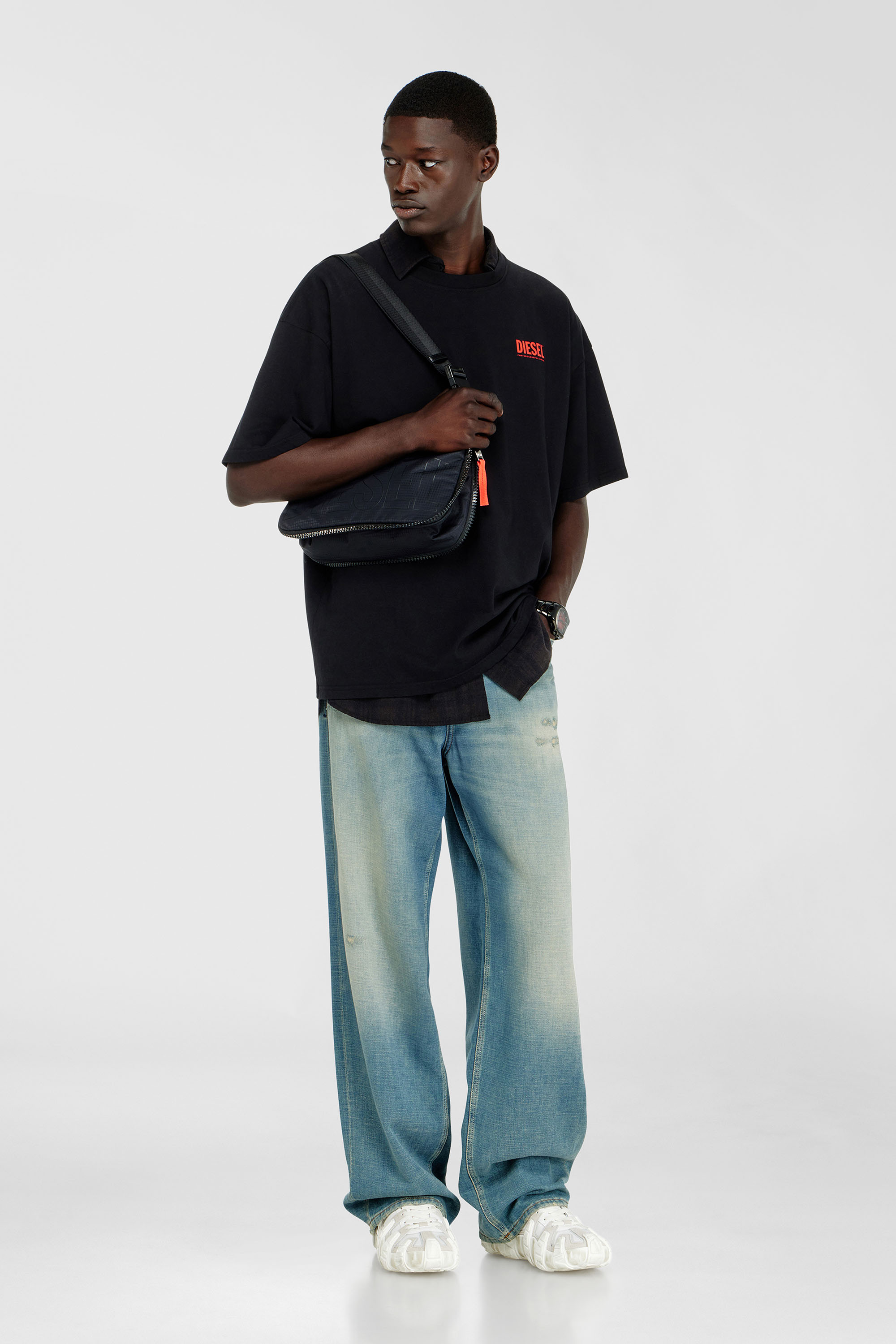 Diesel - T-BOXT-BISK, Man's Cotton T-shirt with Diesel Biscotto print in Black - 1