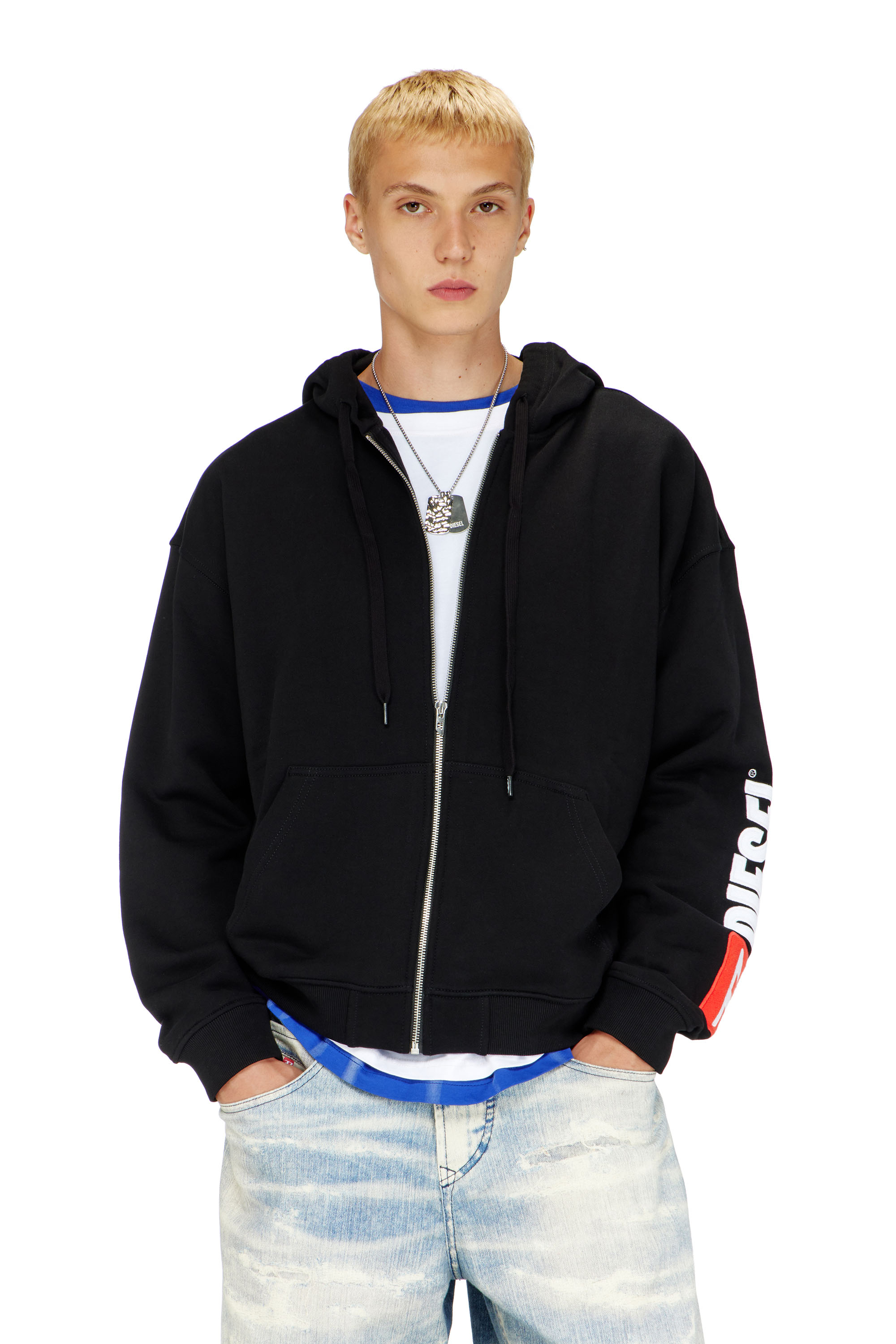 Diesel - S-BOXT-ZIP-HOOD-DIV, Man's Hoodie with logo patch embroidery in Black - 3