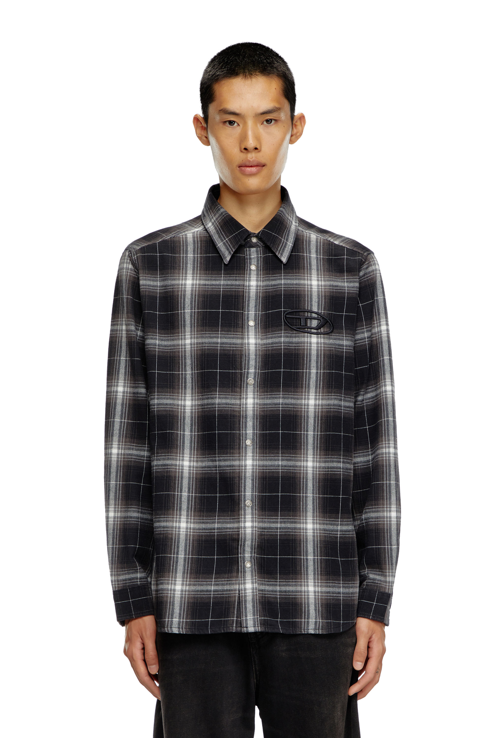 Diesel - S-SIMPLY-A, Man's Check flannel shirt in Black - 6