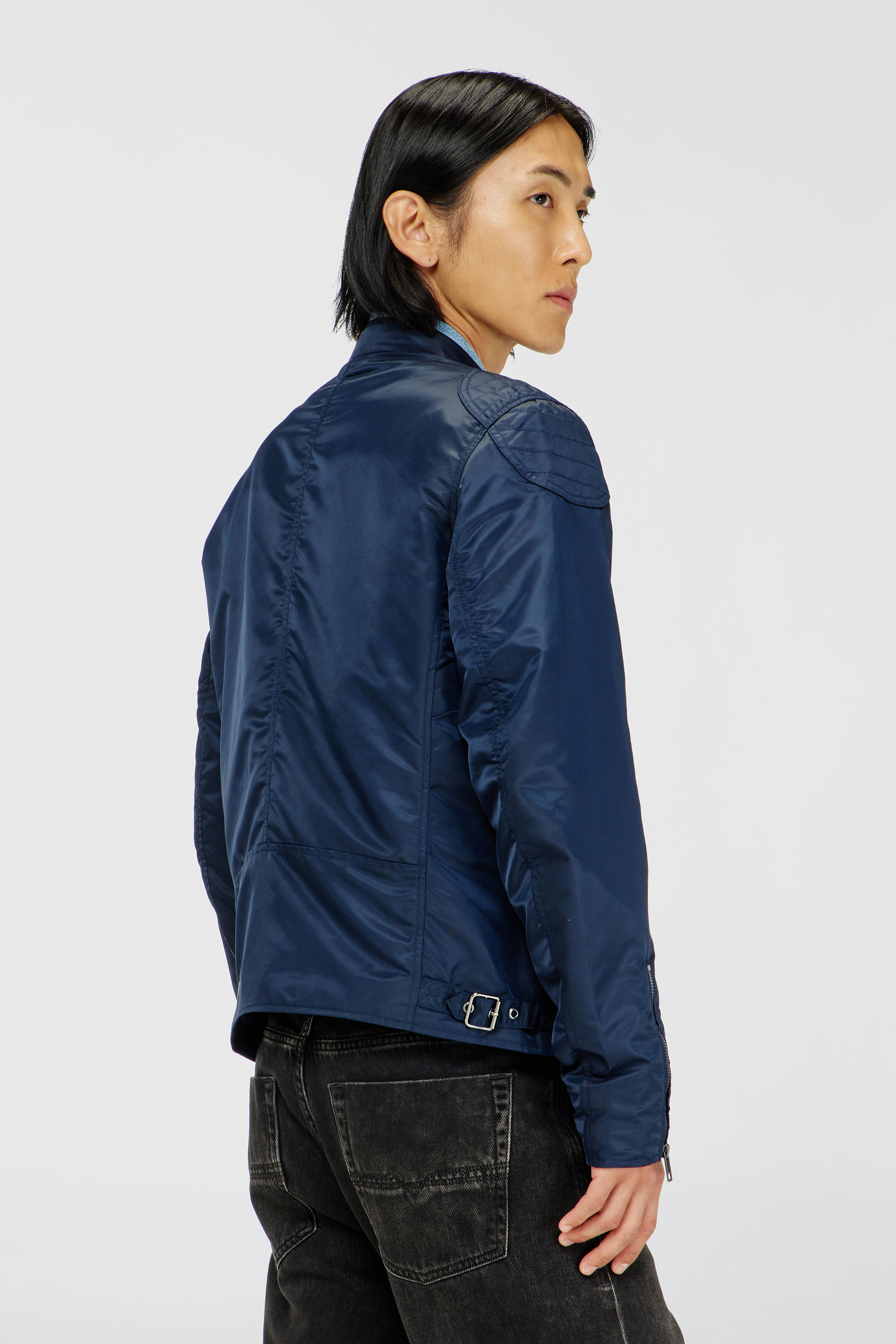 Diesel - J-GLORY-T92, Man's Nylon jacket with quilted shoulders and zip pockets in Navy Blue - 4