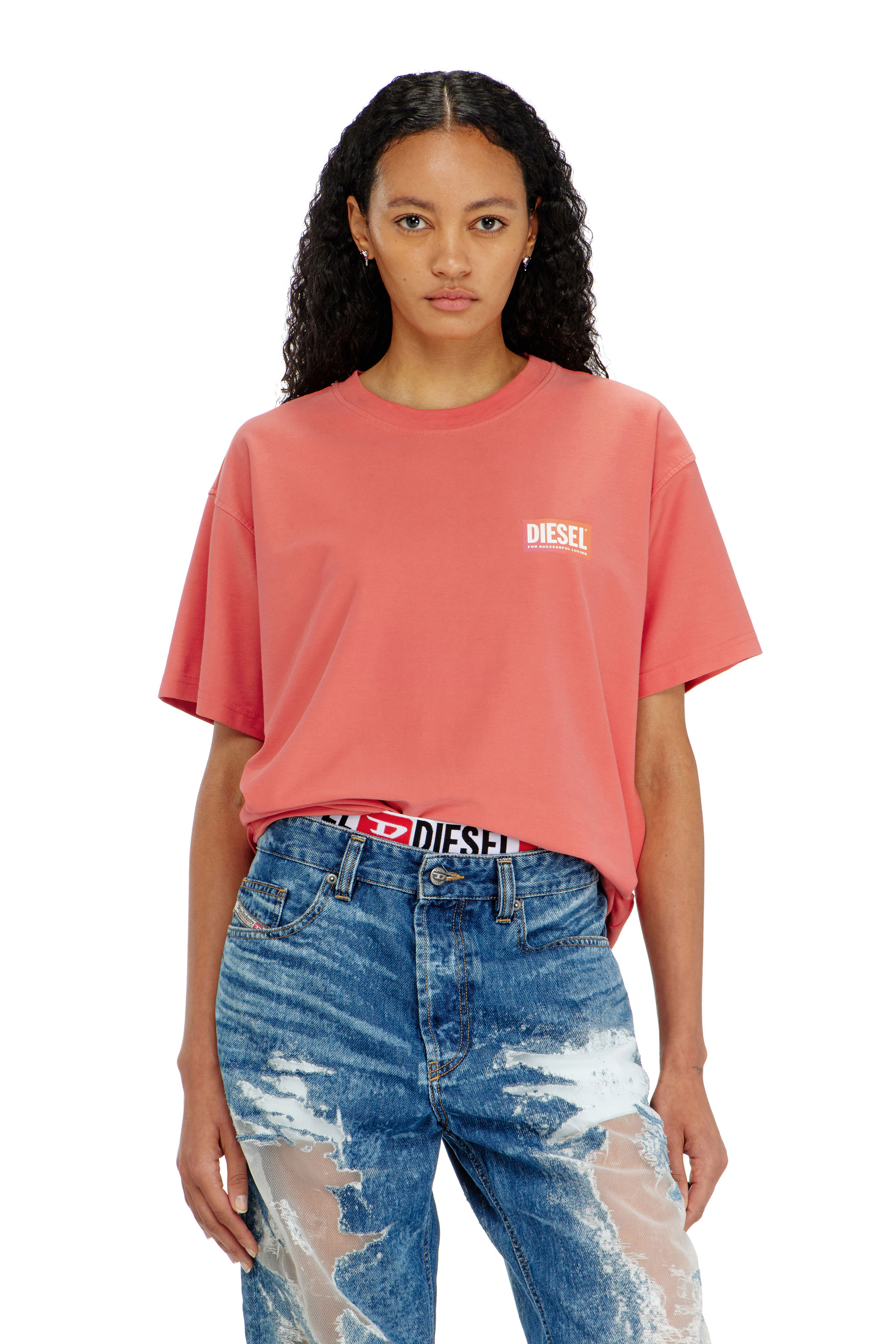 Diesel - PR-T-NORM-CHITIND-R, Unisex's T-shirt with transparent back logo in Coral Rose - 1