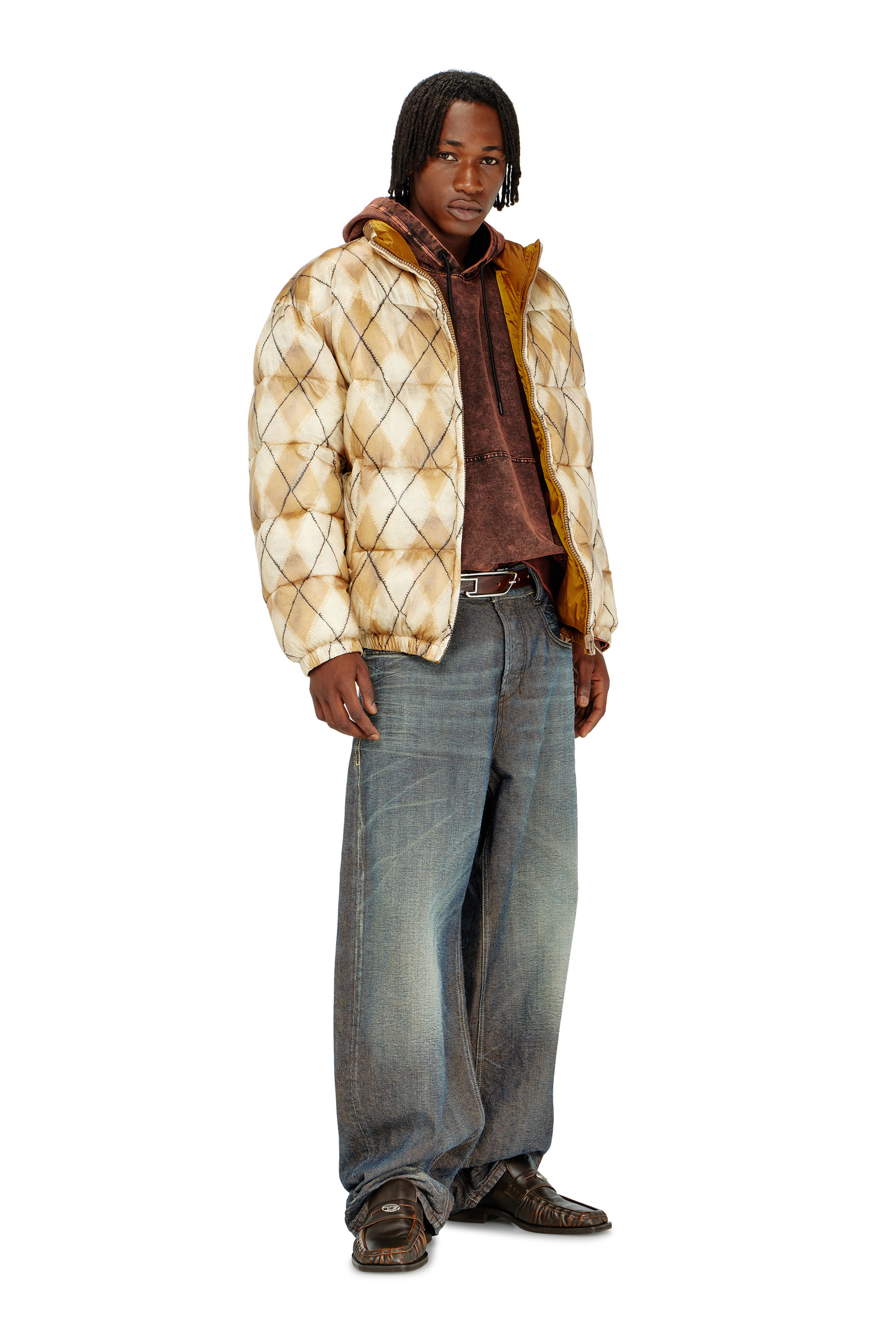 Diesel - S-BOXT-HOOD-TUK, Man's Treated denim-effect hoodie in Brown - 1