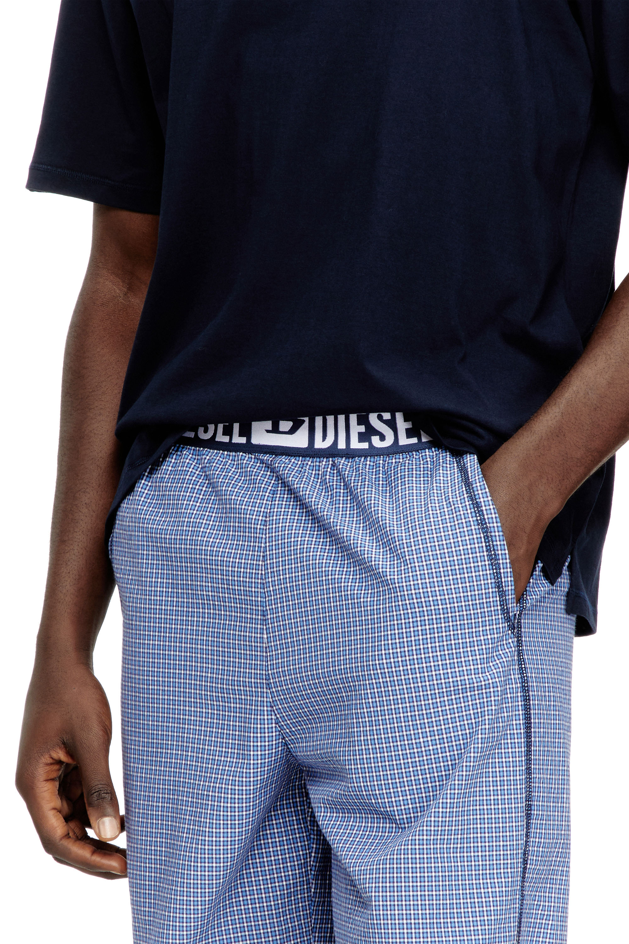Diesel - KIT-RAUL-D-CORE, Man's Cotton pajama set with check shorts in Blue - 3