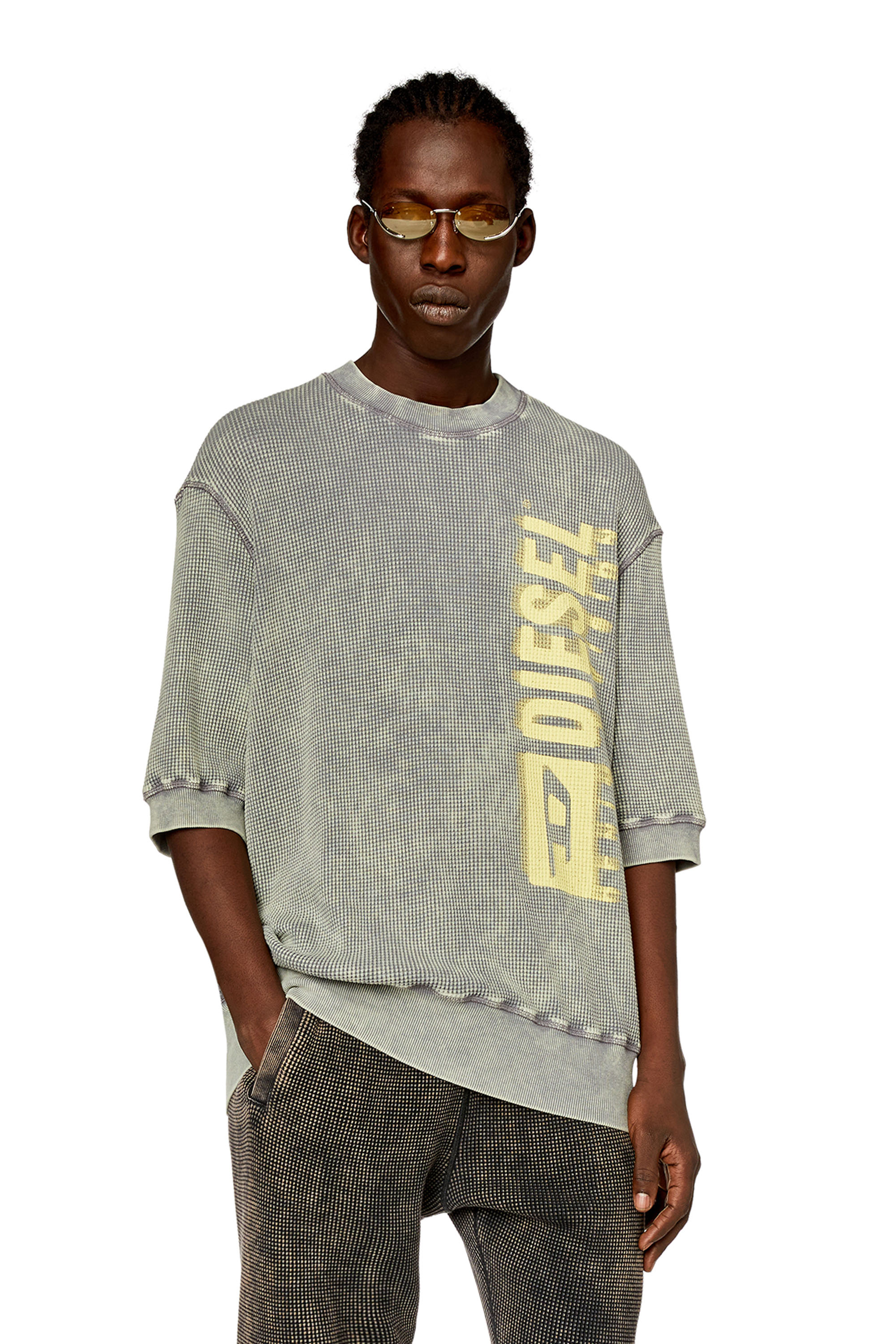 Diesel - S-COOLWAFY-N1, Man Half-sleeve sweatshirt in macro-waffle jersey in Grey - Image 1