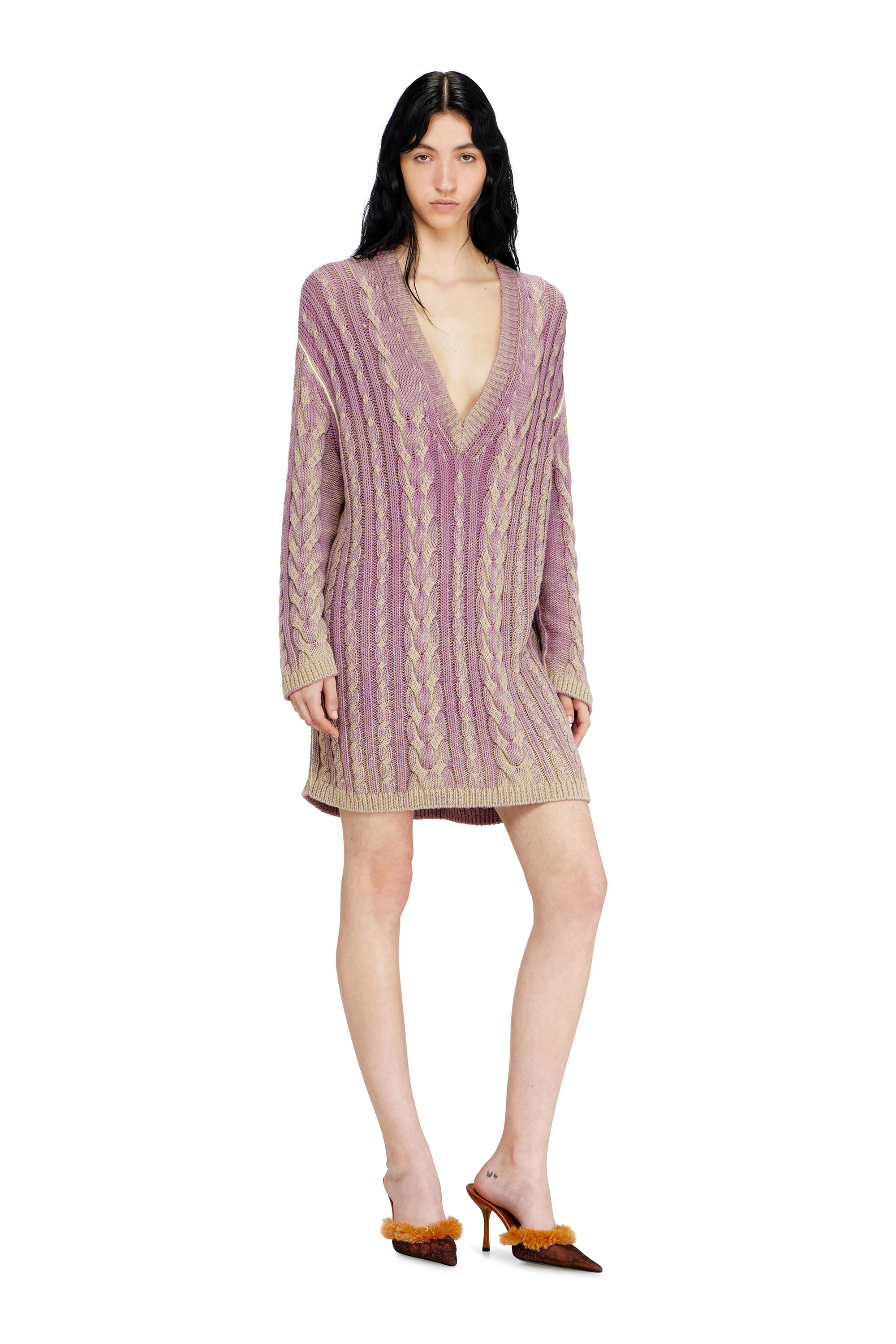 Diesel - M-ELGA, Woman's Short sweater dress in cable knit in Lilac - 1