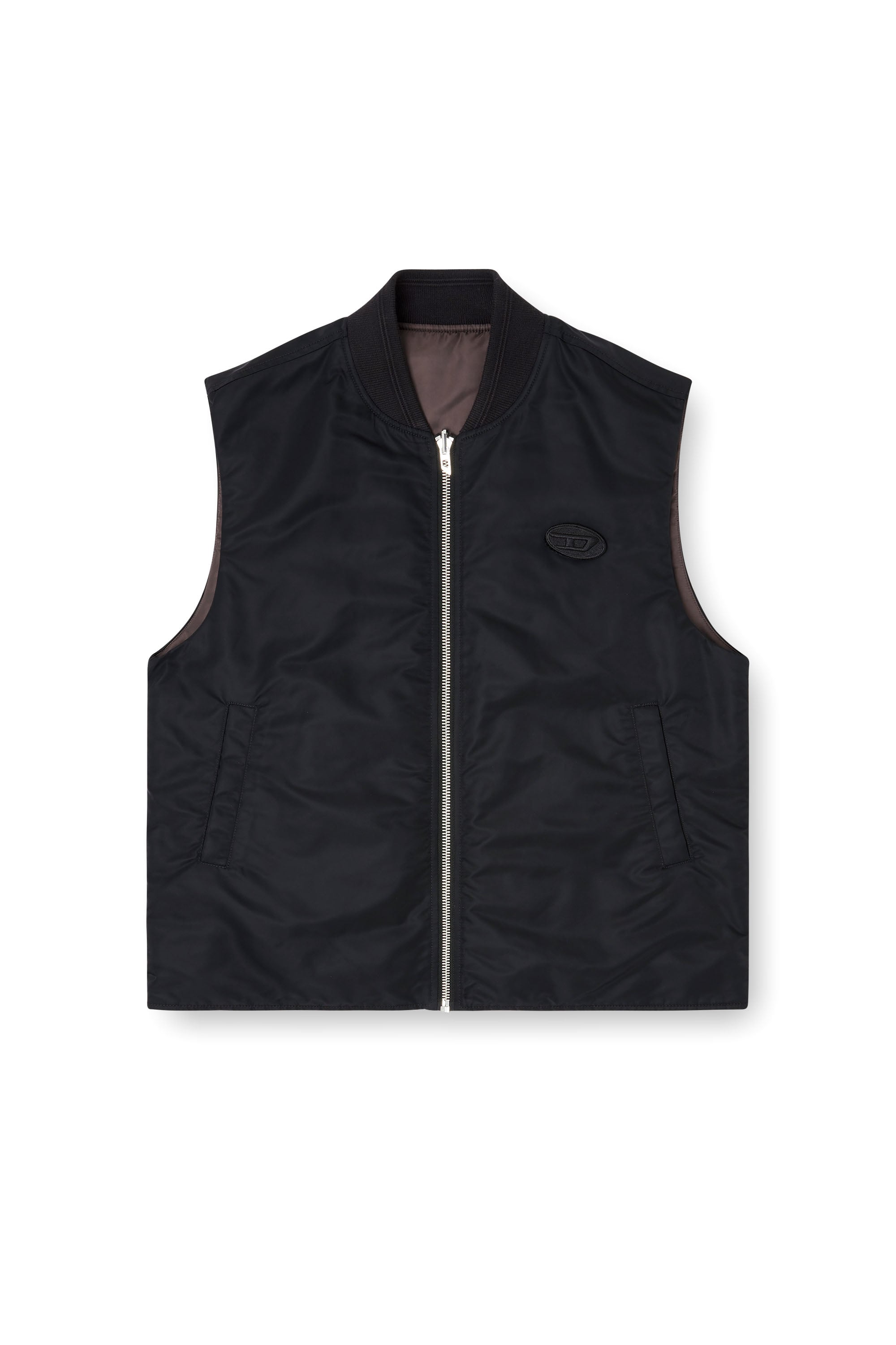 Diesel - W-TYPE-D1-SL, Man's Padded satin vest with Oval D embroidery in Black - 3