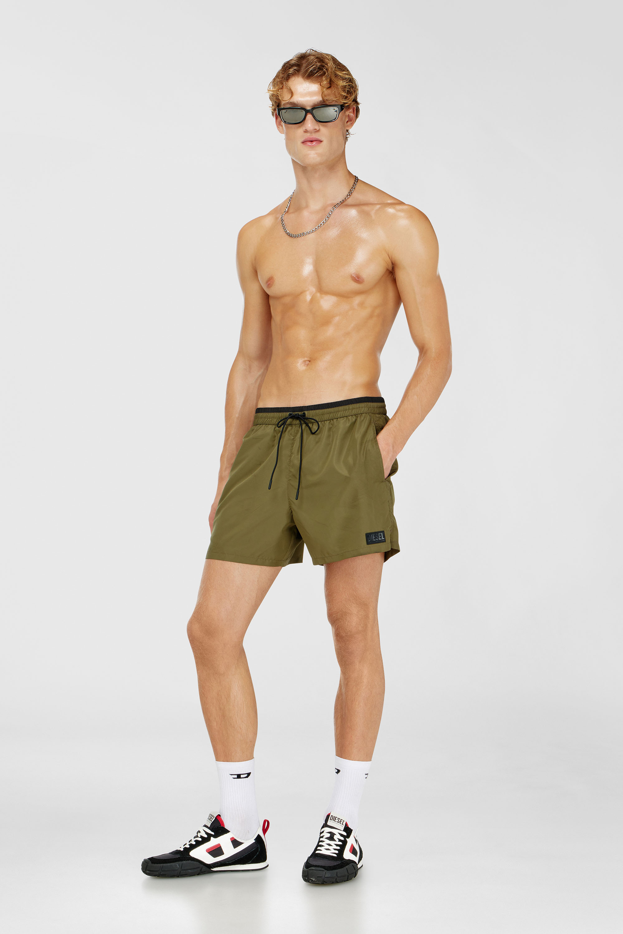 Diesel - JOEL-37-D-CORE, Man's Swim shorts with contrast waist trim in Green - 1