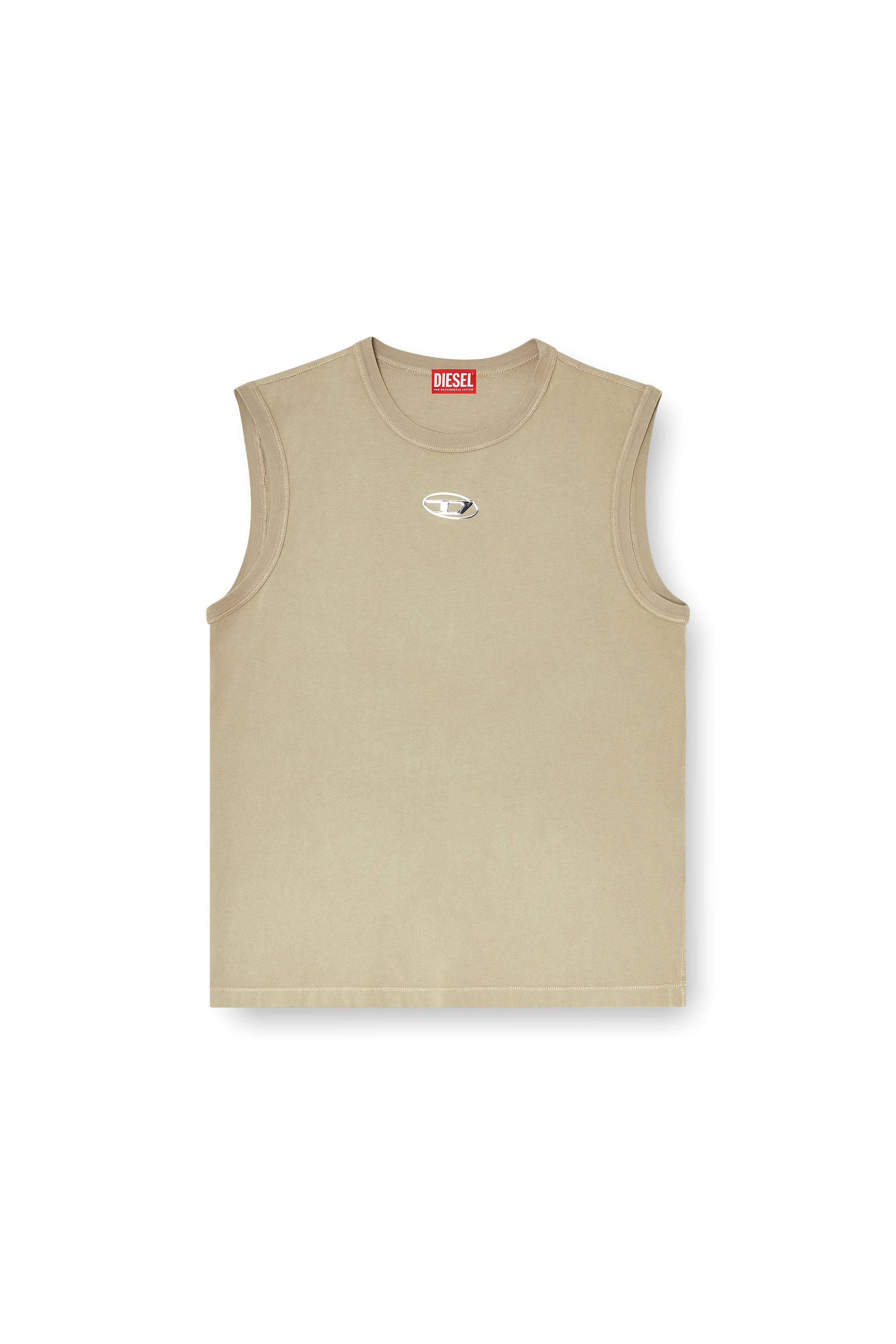 Diesel - T-BISCO-IOD, Man's Cotton tank top with metallic Oval D in Beige - 2