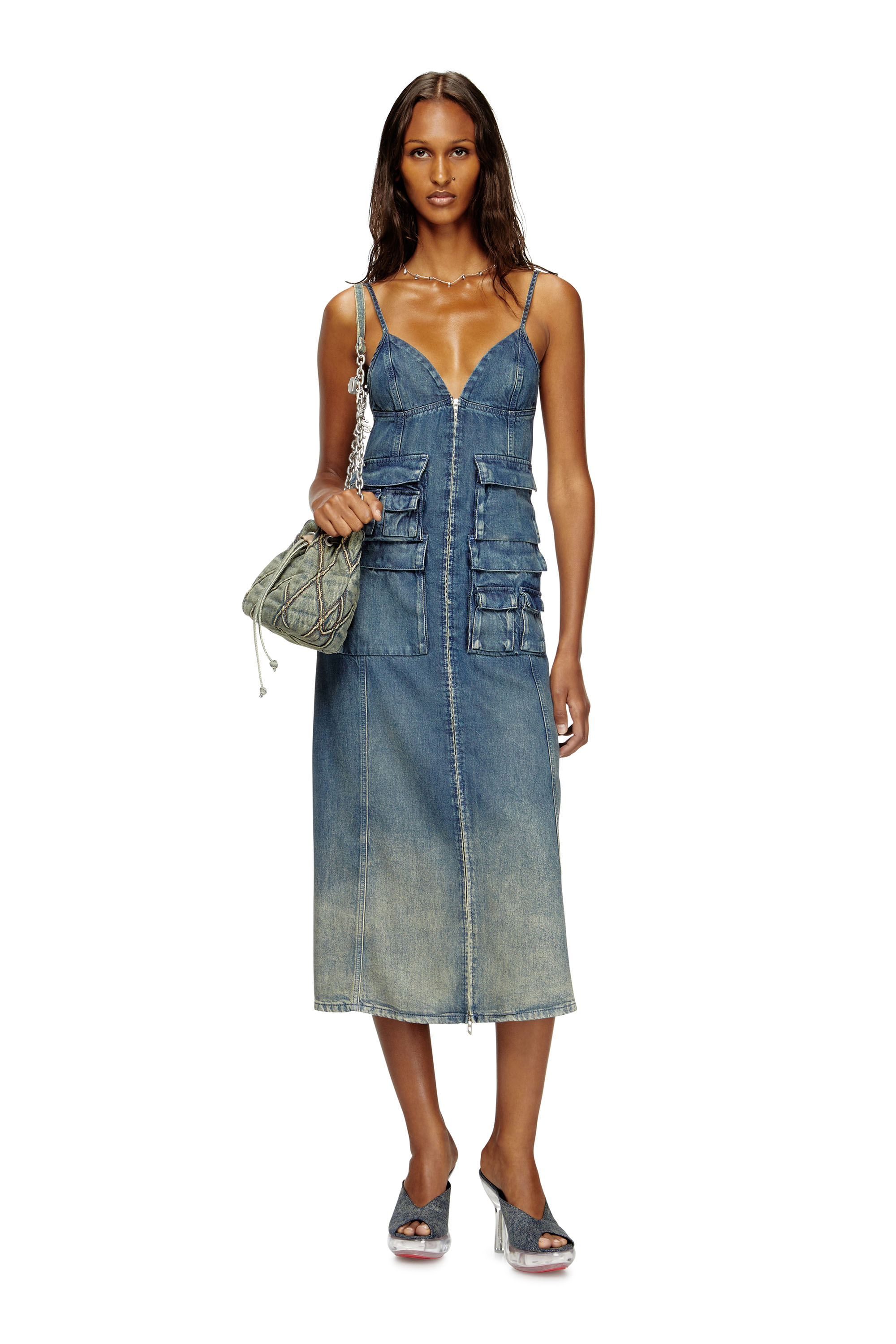 DE-MELVI-S, Medium blue Diesel - DE-MELVI-S, Woman's Dress in fluid laser-worn denim in Medium blue - 1