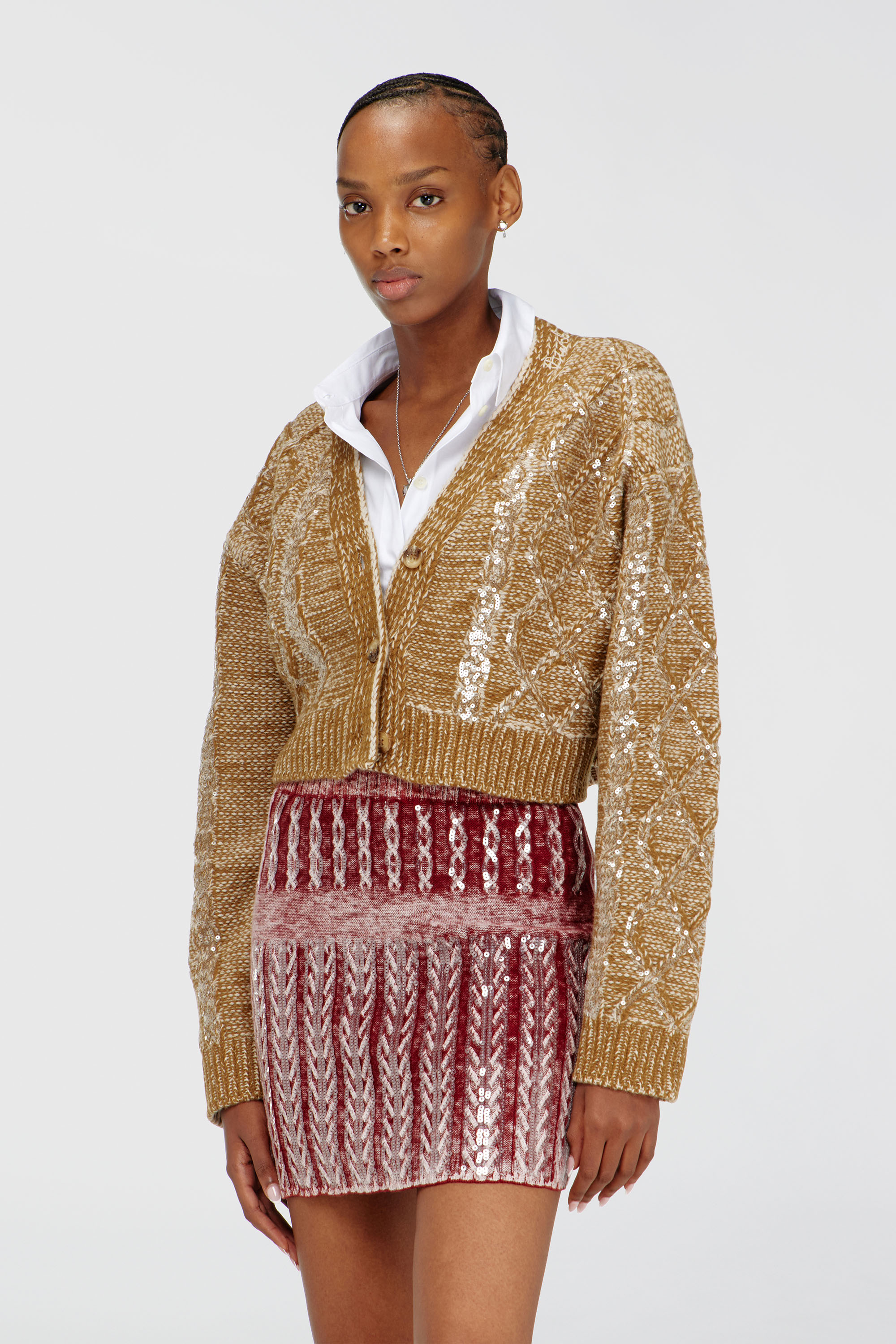 Diesel - M-BRAKY, Woman's Cable-knit wool cardigan with sequins in Gold - 1