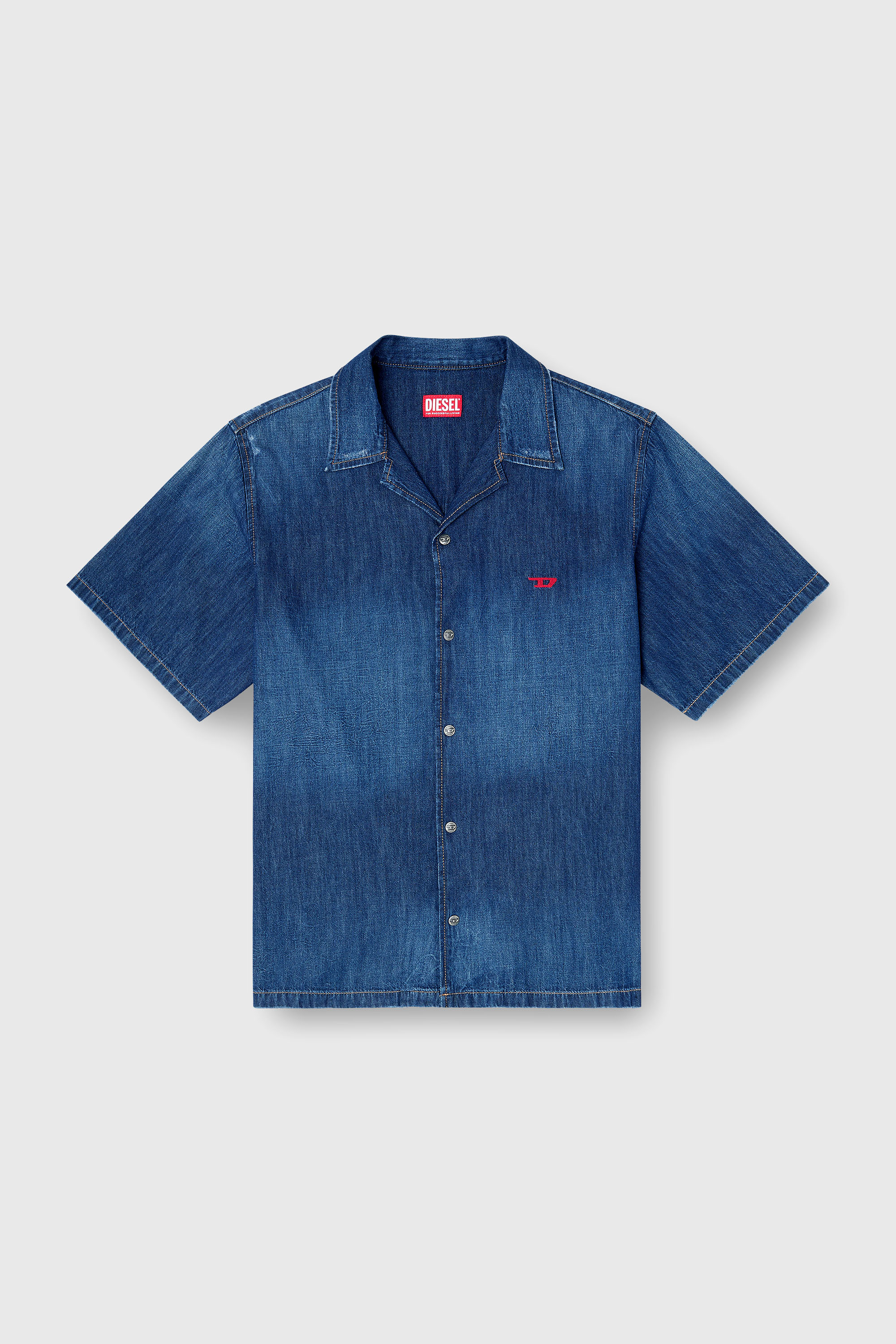 Diesel - D-NABIL-D, Man's Denim short-sleeve shirt in Medium blue - 2
