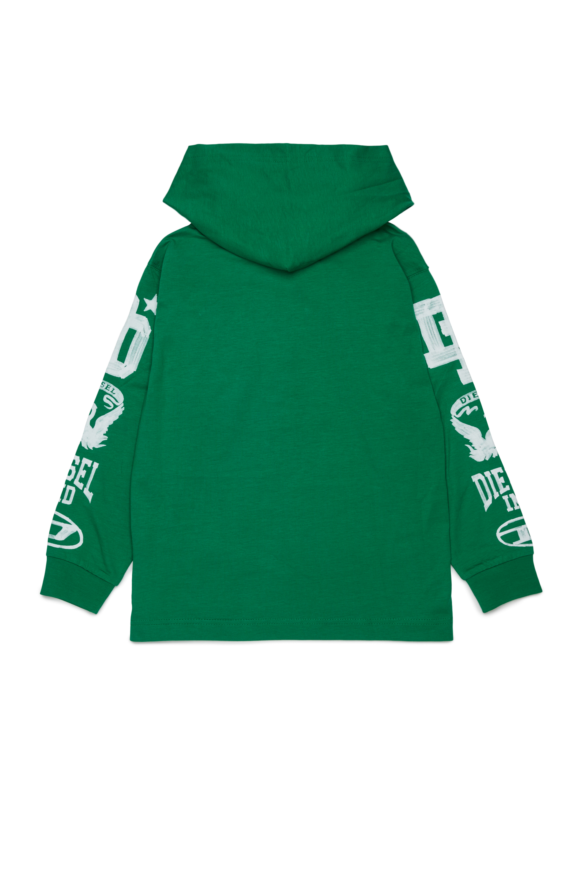 Diesel - TBUNDY OVER, Man's Hooded long-sleeve T-shirt with varsity graphics in Green - 2