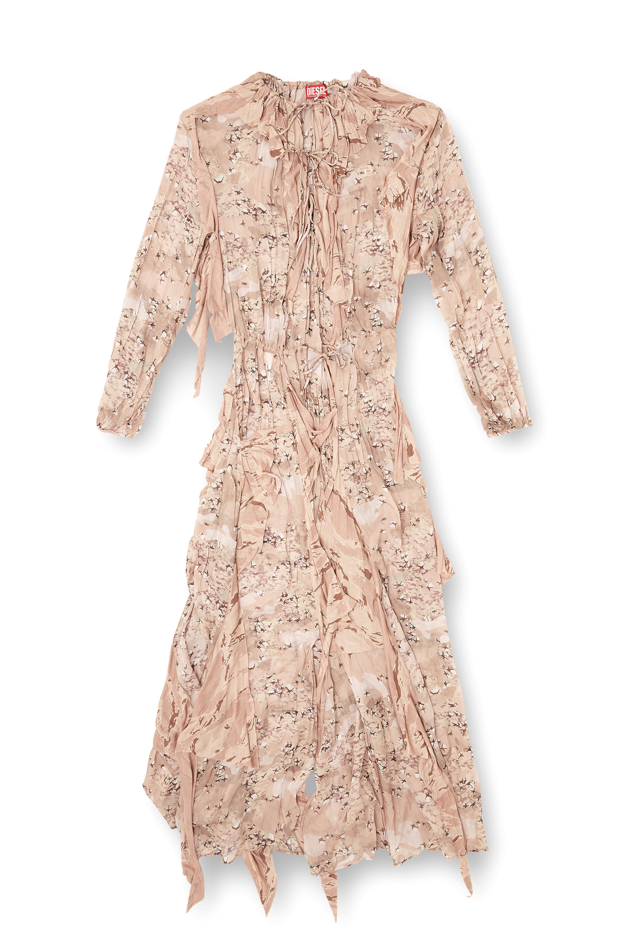 Diesel - D-AZZLING-R1, Woman's Ruffled maxi dress in camo chiffon in Face Powder - 2