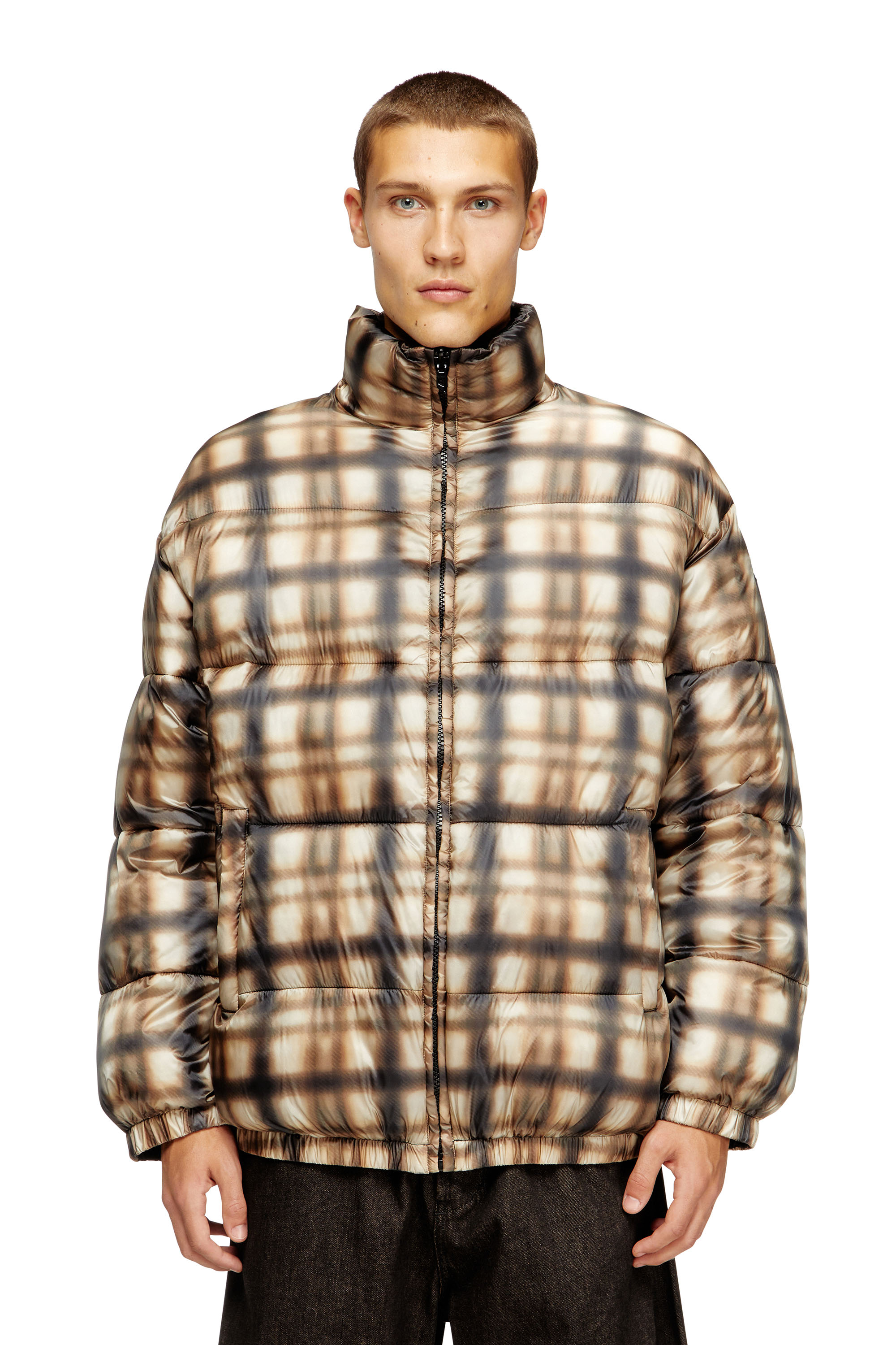 W-BOURBON-ENBM, Black/Beige Diesel - W-BOURBON-ENBM, Man's Reversible padded bomber jacket in Black/Beige - 3