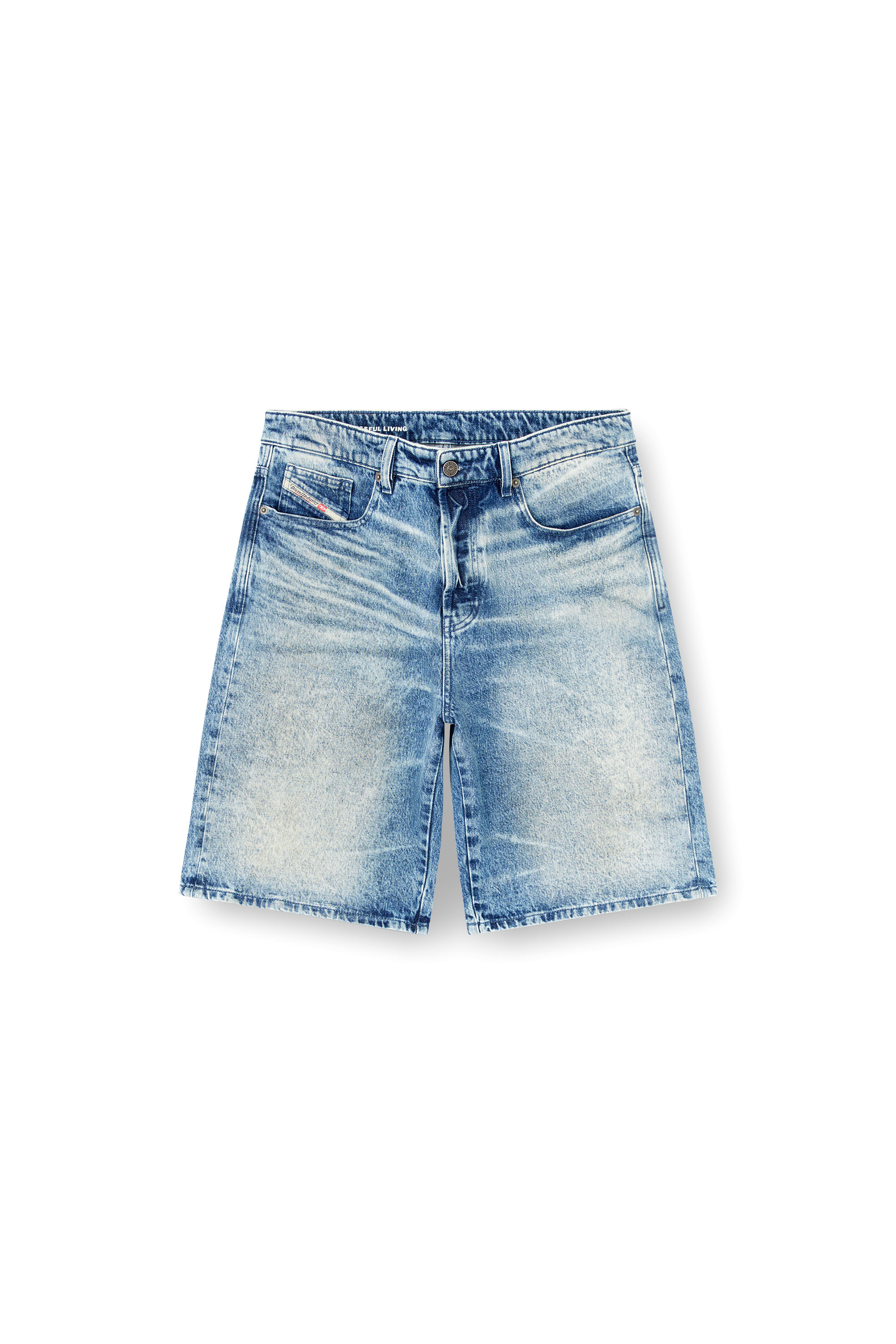 D-RIXFORD-S, Medium blue Diesel - D-RIXFORD-S, Man's Denim shorts with lyrics print in Medium blue - 2