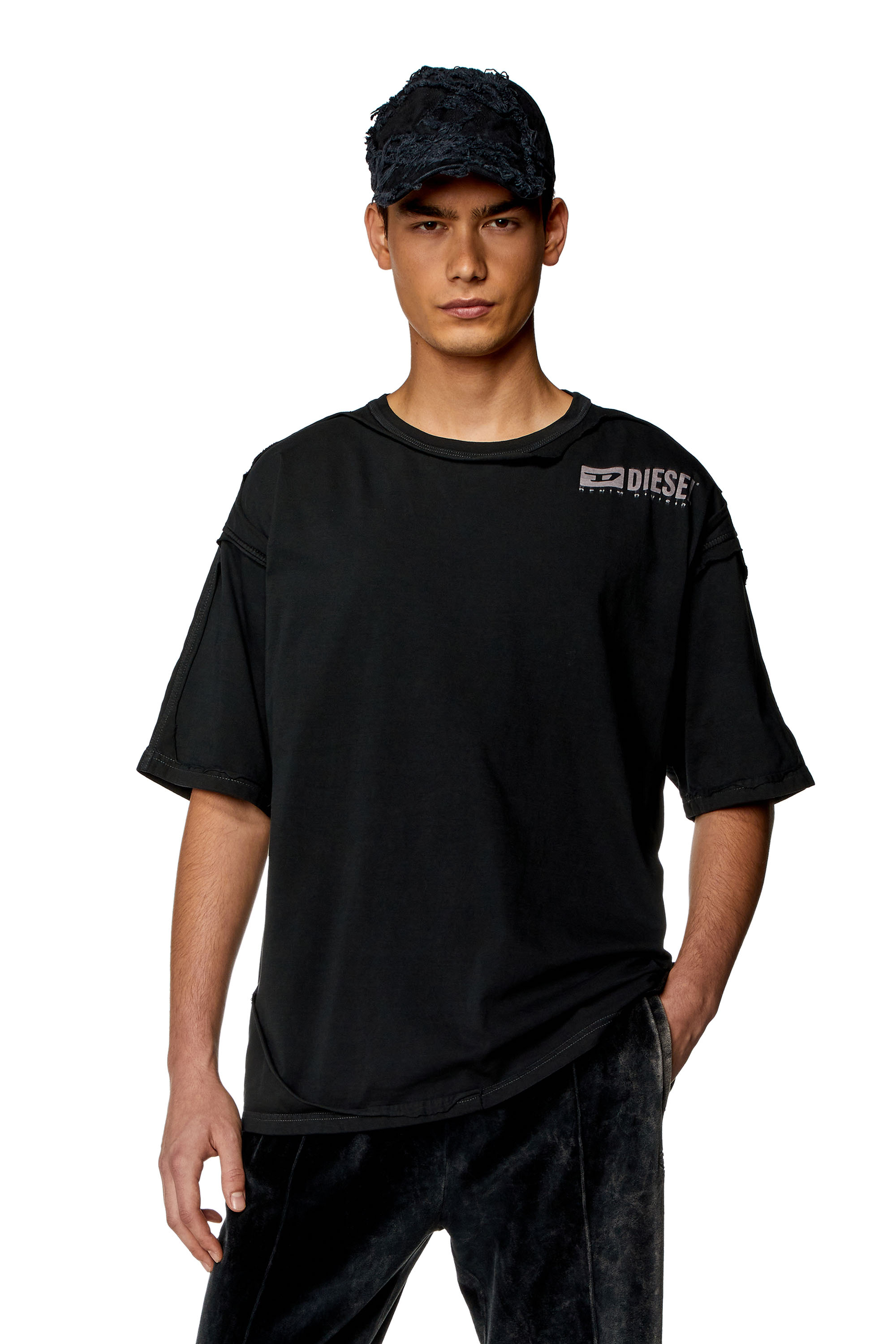 Diesel - T-BOXT-DBL, Man T-shirt with destroyed peel-off effect in Black - Image 1