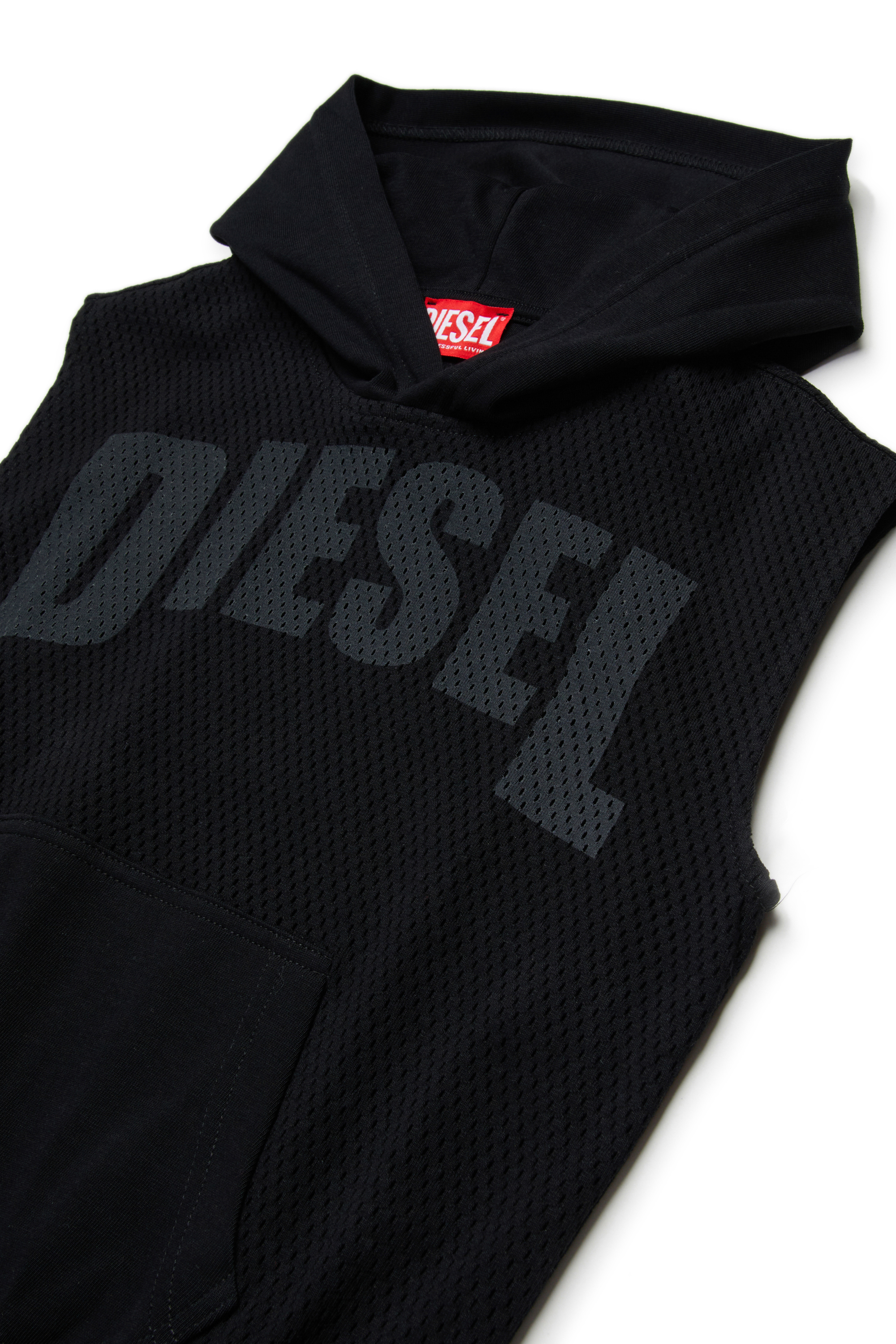 Diesel - SMESH OVER, Man's Sleeveless hoodie in cotton mesh in Black - 3