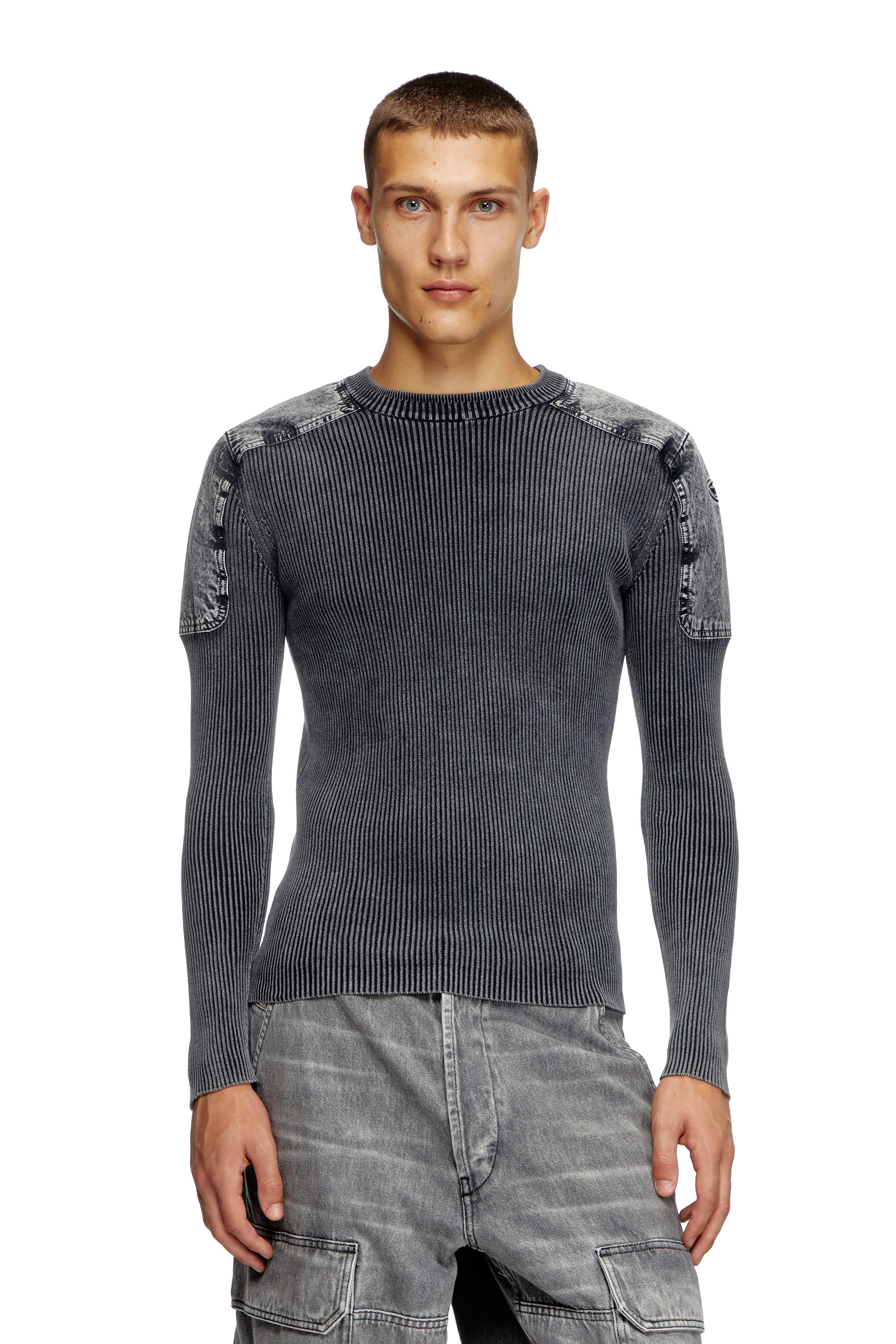 K-MARTIN, Dark grey Diesel - K-MARTIN, Man's Jumper with contrast shoulder panels in Dark grey - 3